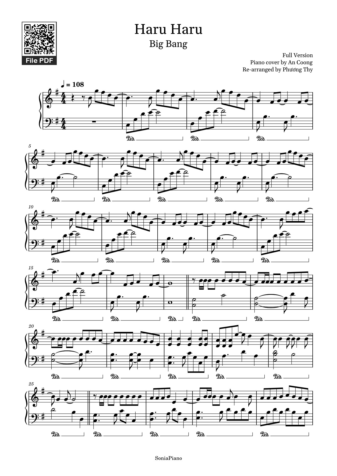 Page 1 of the piano sheet music PDF Piano – Haru Haru Sheet Piano by Full Version