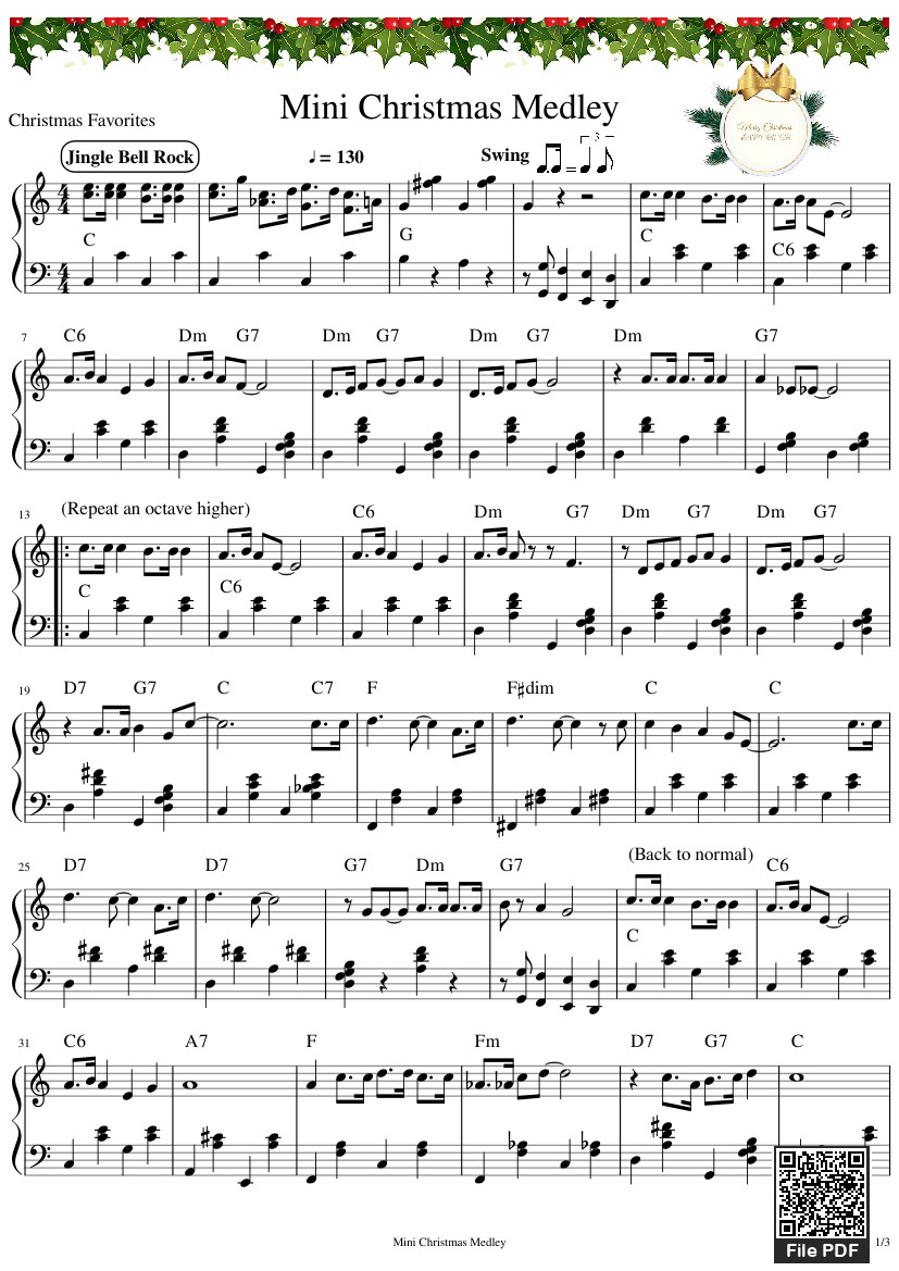 Page 1 of the piano sheet music PDF – Mini Christmas Medley Sheet Piano by ReVl27