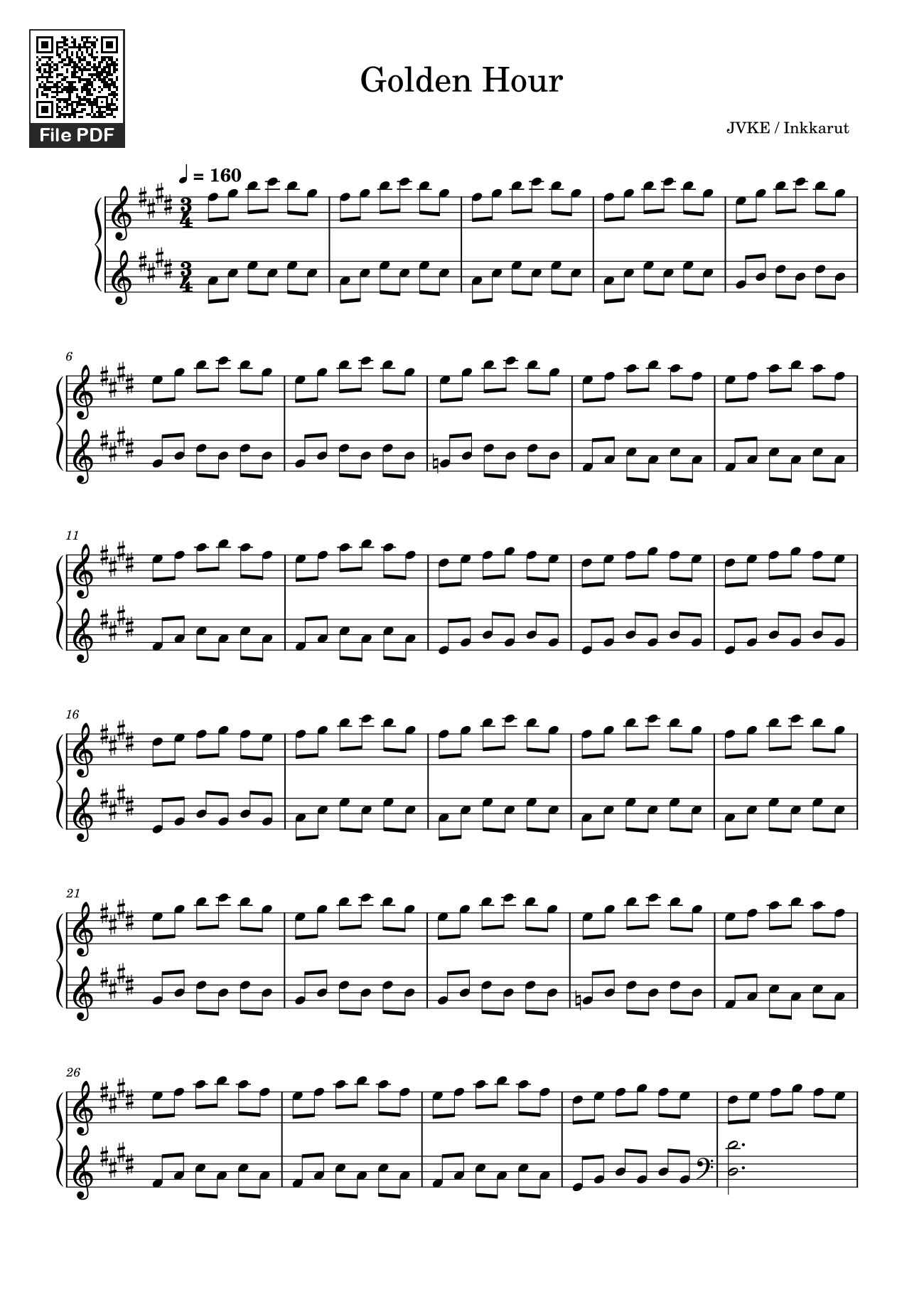 Page 1 of the piano sheet music PDF – Golden Hour Sheet Piano by Inkkarutat