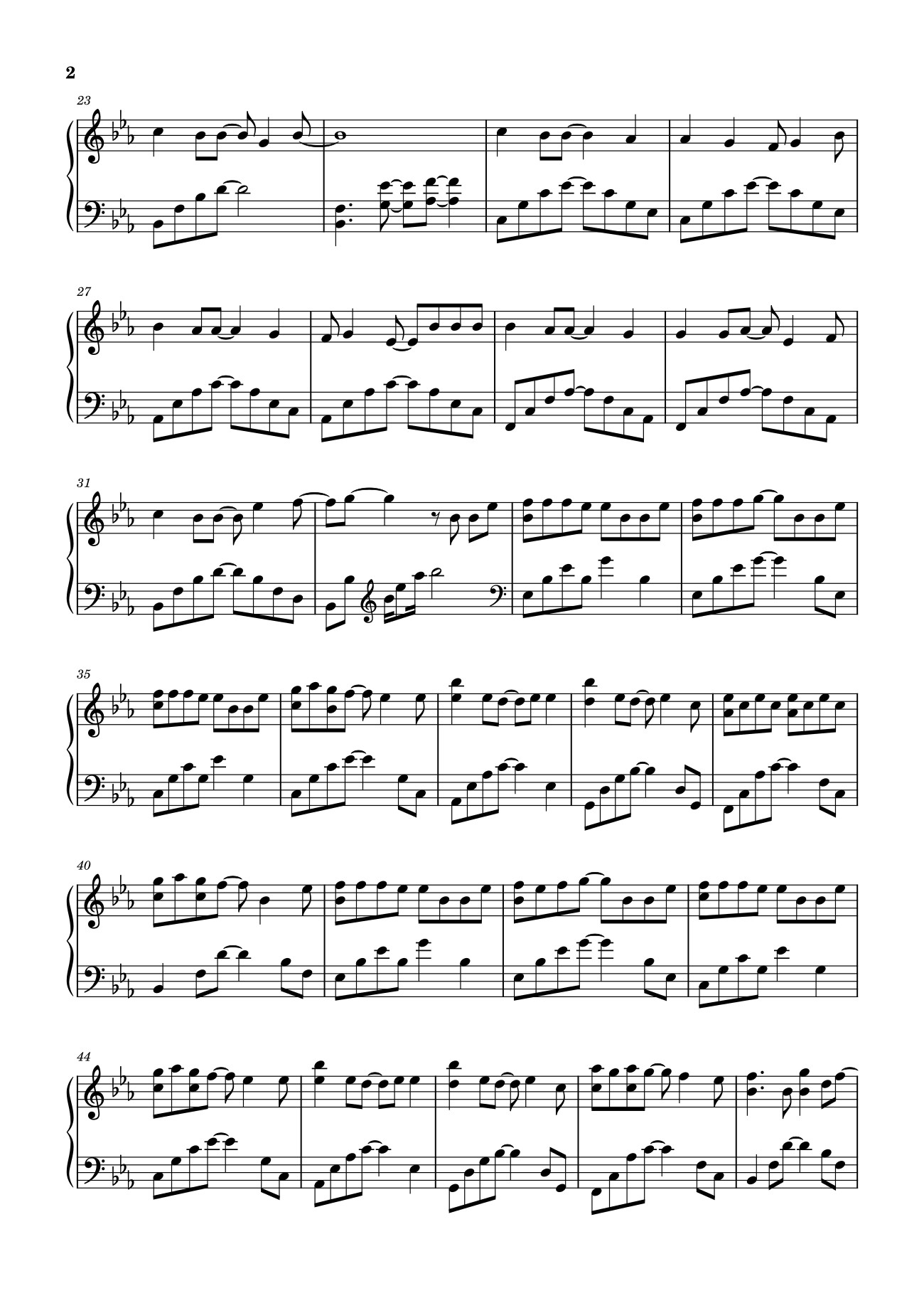Page 2 of the piano sheet music PDF – 晚风告白 星野 Sheet Piano by 演唱:星野
