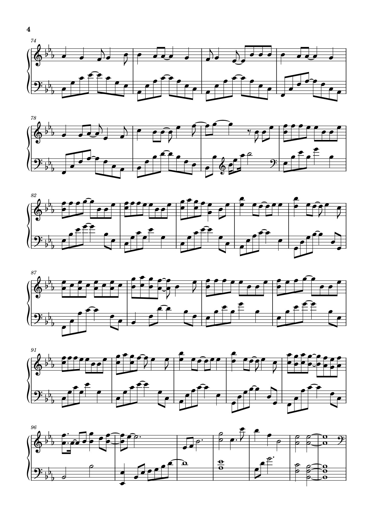 Page 4 of the piano sheet music PDF – 晚风告白 星野 Sheet Piano by 演唱:星野