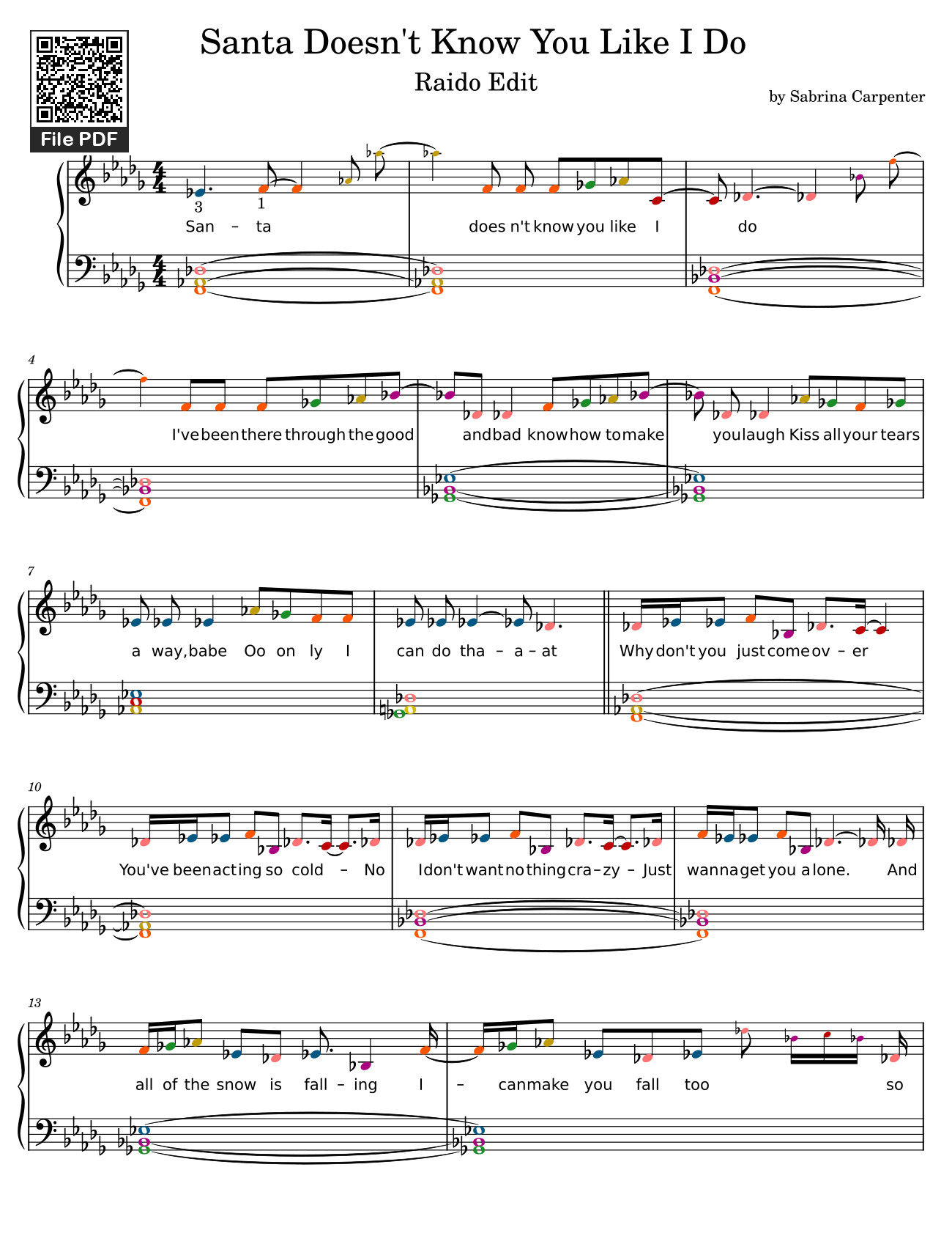 Page 1 of the piano sheet music PDF – Santa Doesn