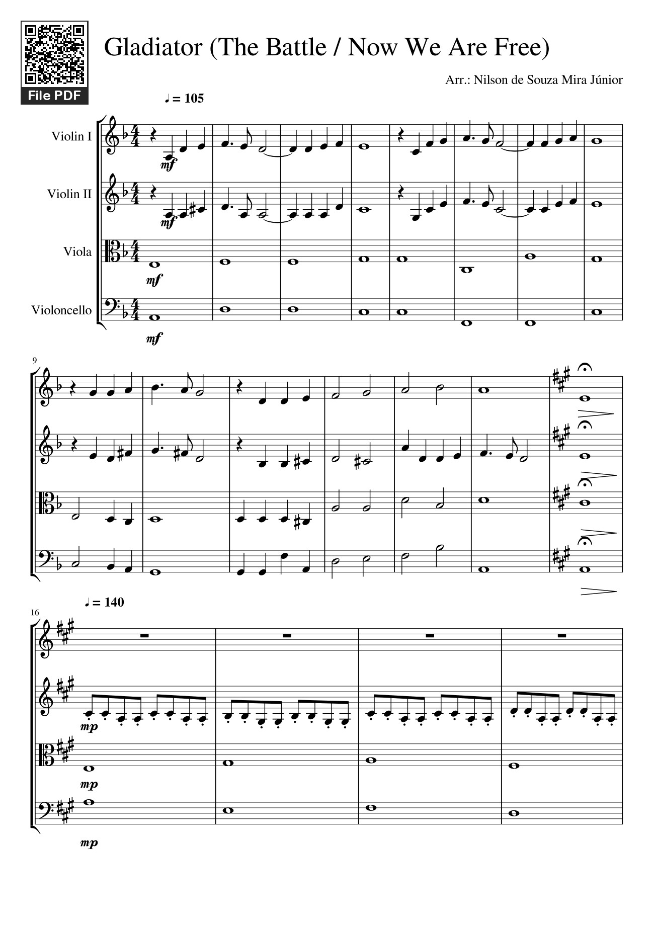Page 1 of the piano sheet music PDF – Gladiator (The Battle / Now We Are Free) Sheet Violin by Mira
