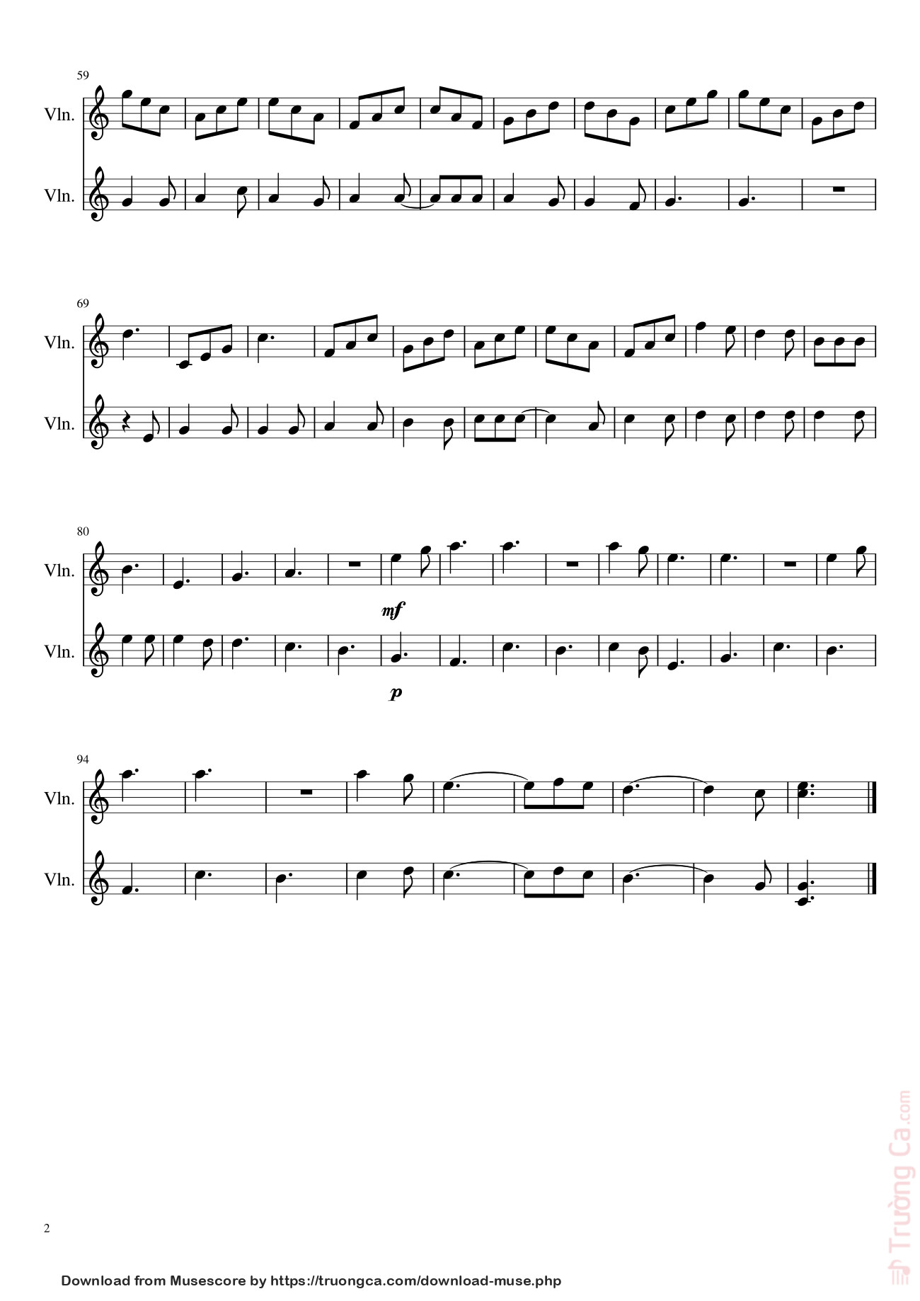 Page 2 of the piano sheet music PDF – Leonard Cohen