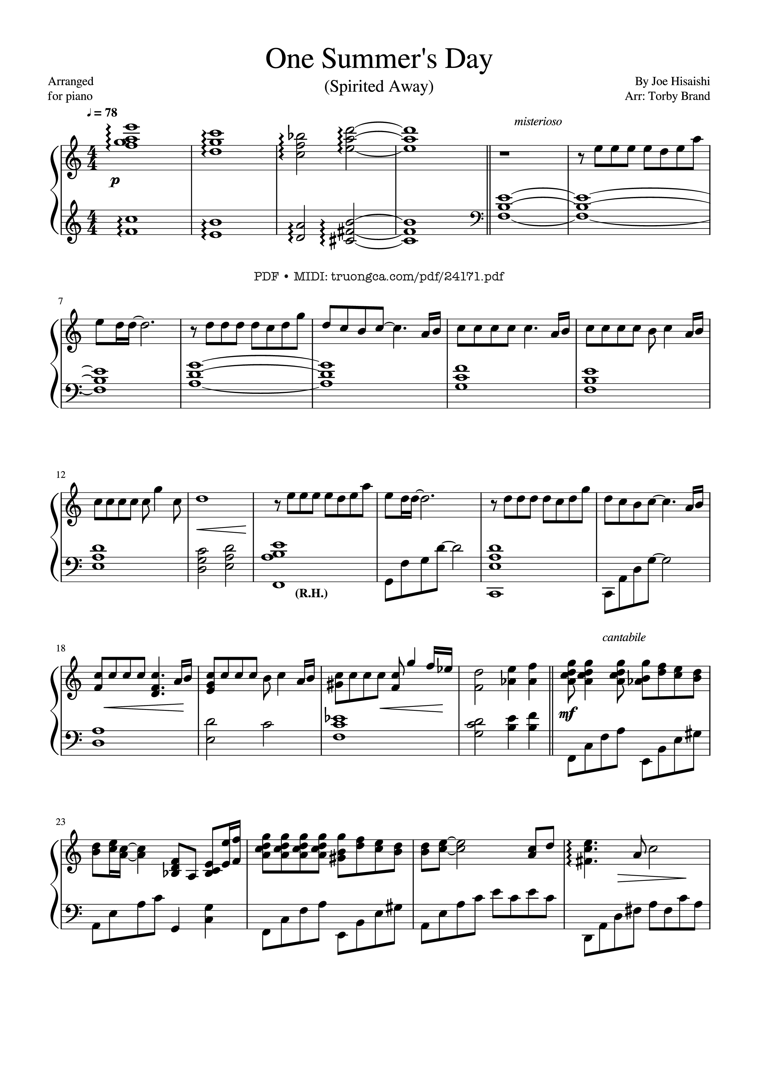 Page 1 of the piano sheet music PDF – 久石譲 あの夏へ One Summer