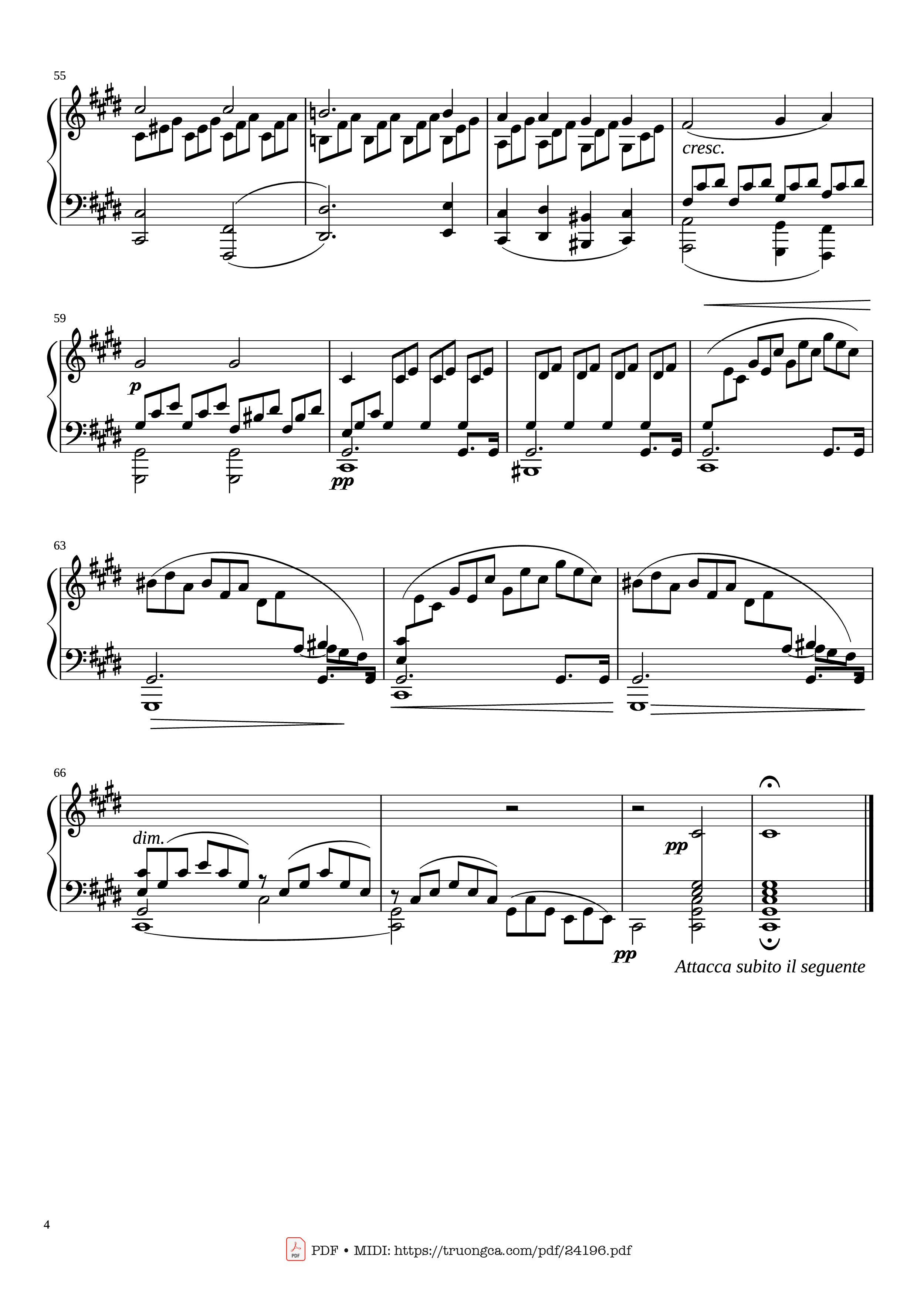 Page 4 of the piano sheet music PDF Piano – Sonate No. 14, Moonlight 1st Movement by Ludwig van Beethoven