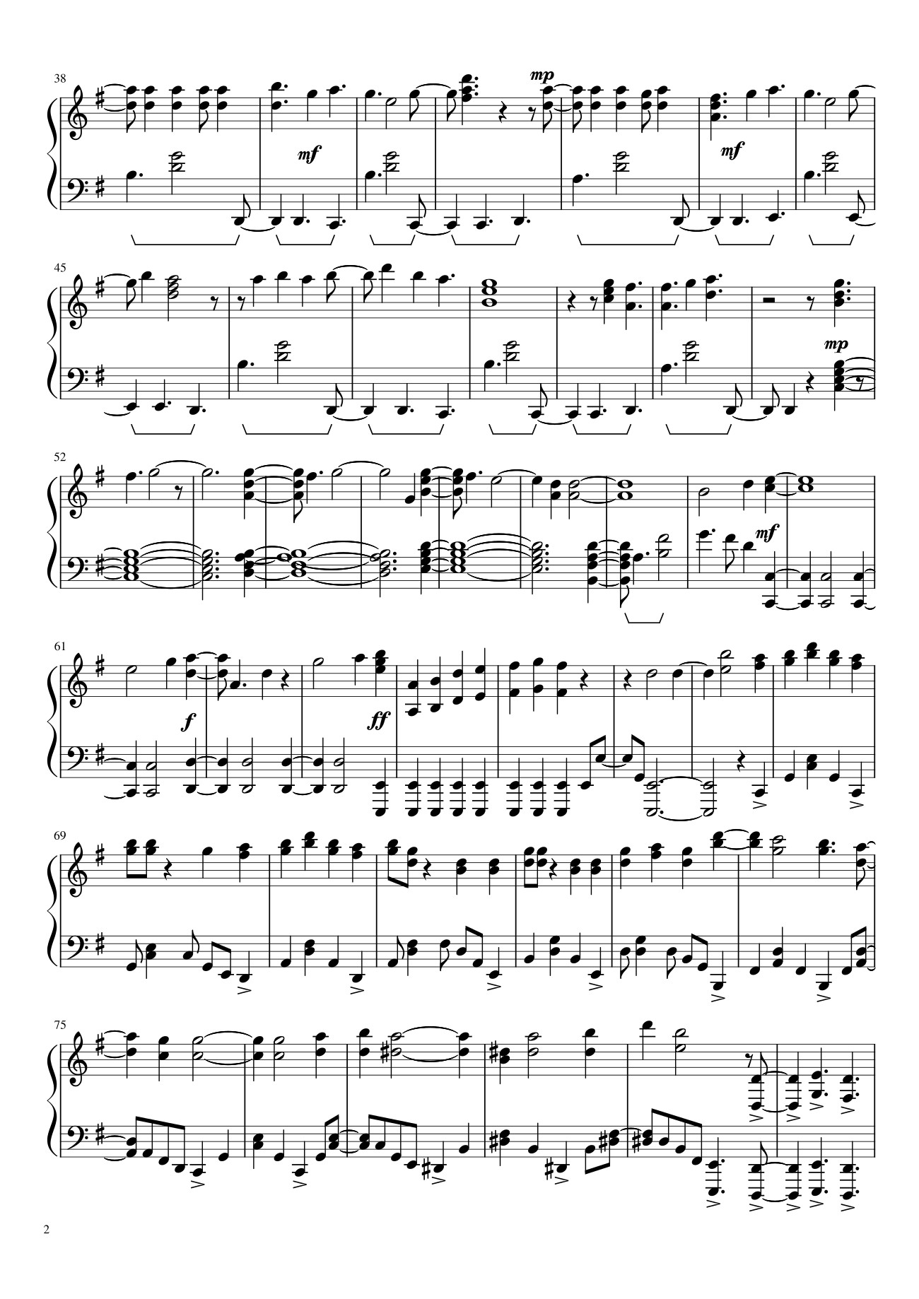 Page 2 of the piano sheet music PDF – Gurenge - LiSA (Kimetsu no Yaiba/Demon Slayer Opening) Sheet Piano by Asiatomax