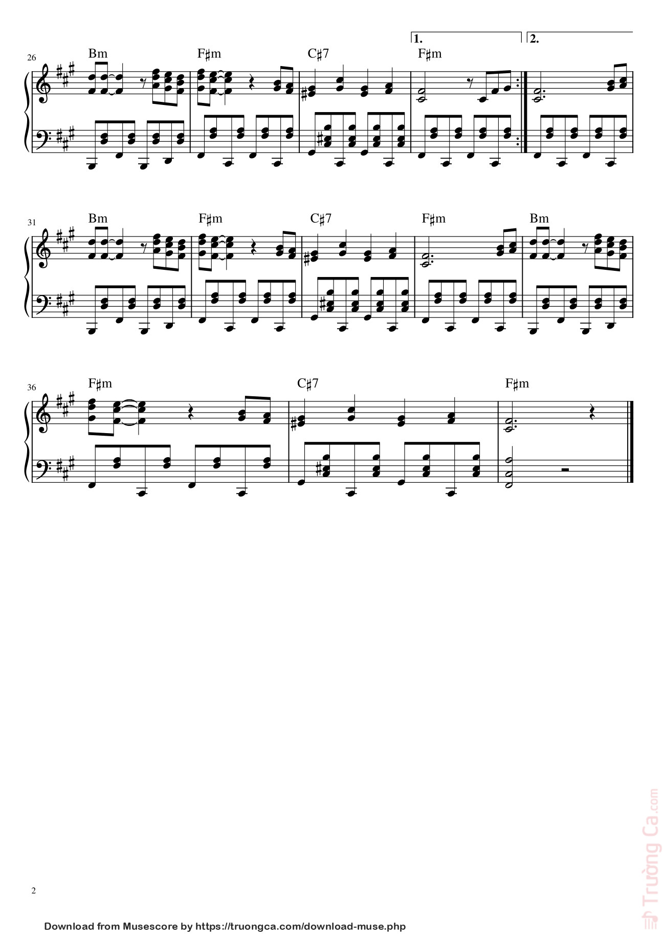Page 2 of the piano sheet music PDF – Bella Ciao - Piano by Oui Bonsoir C'est Moi
