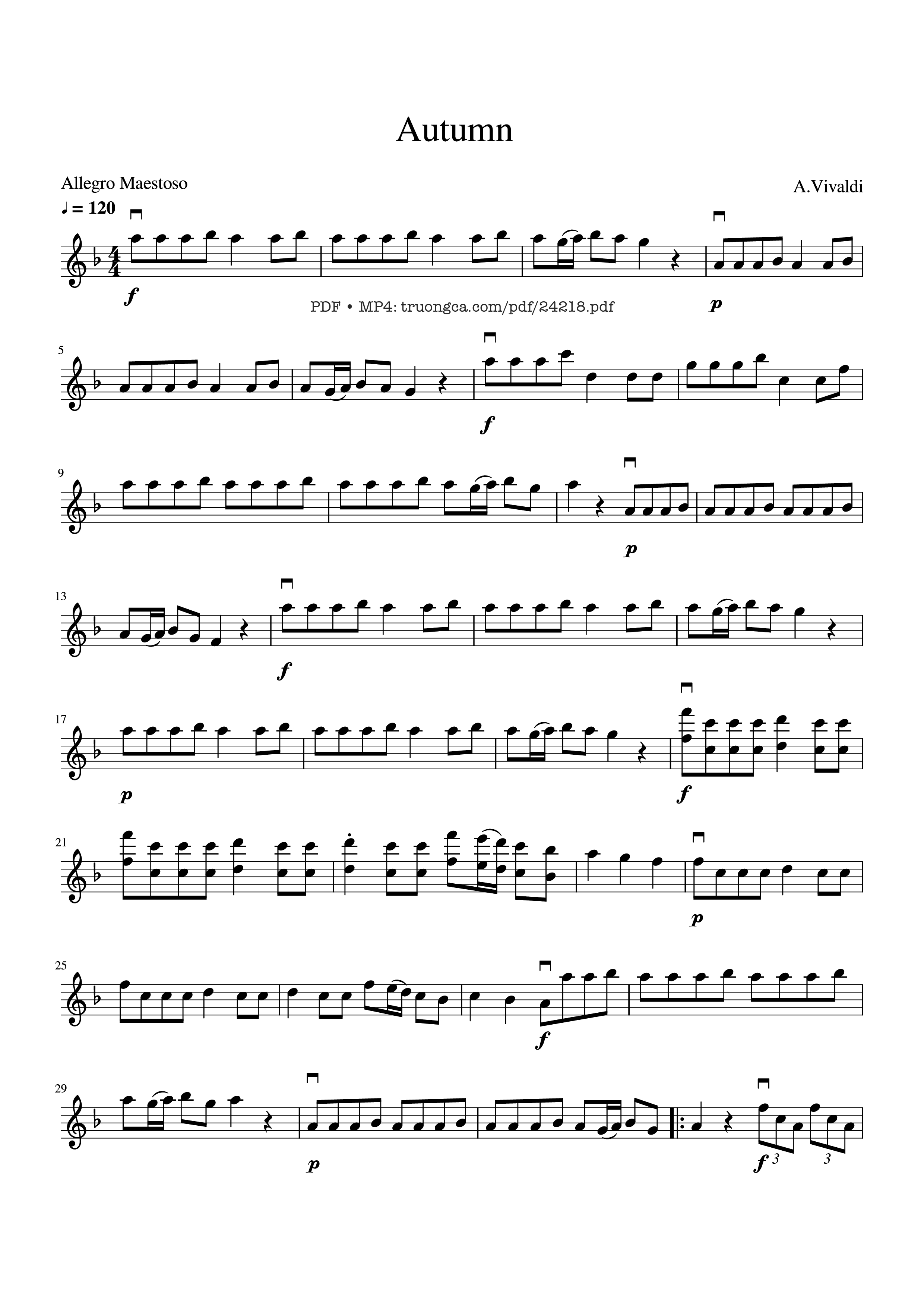 Page 1 of the piano sheet music PDF – Autumn, four seasons. A.Vivaldi Sheet Violin by Martinotin