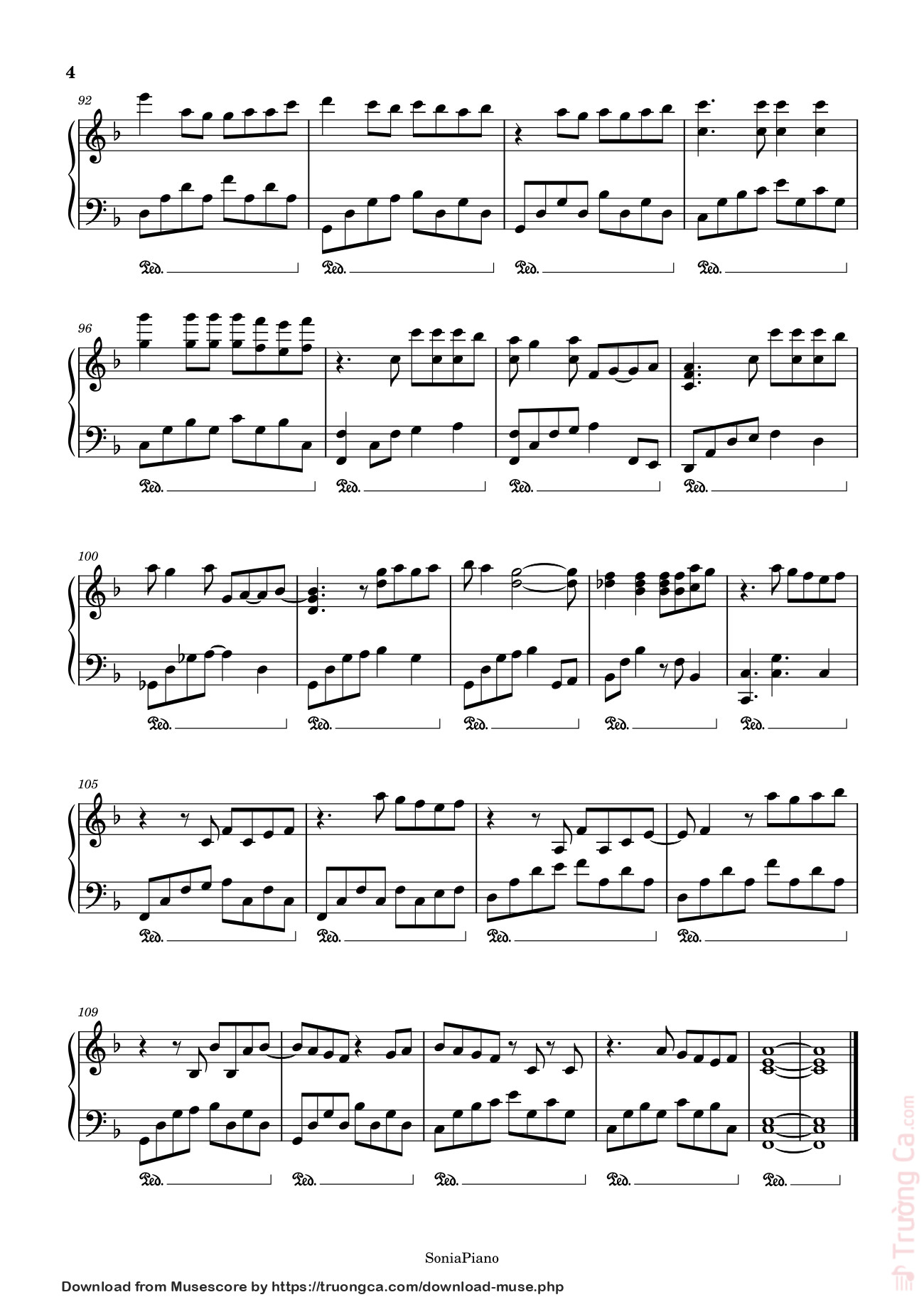 Page 4 of the piano sheet music PDF Piano – Thằng điên Sheet Piano by Piano arranged by Phương Thy 