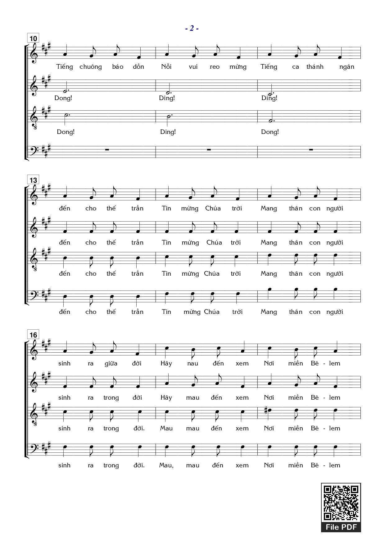 Page 2 of the piano sheet music PDF – Tiếng Chuông Sinh Nhật by Nguyễn Bách