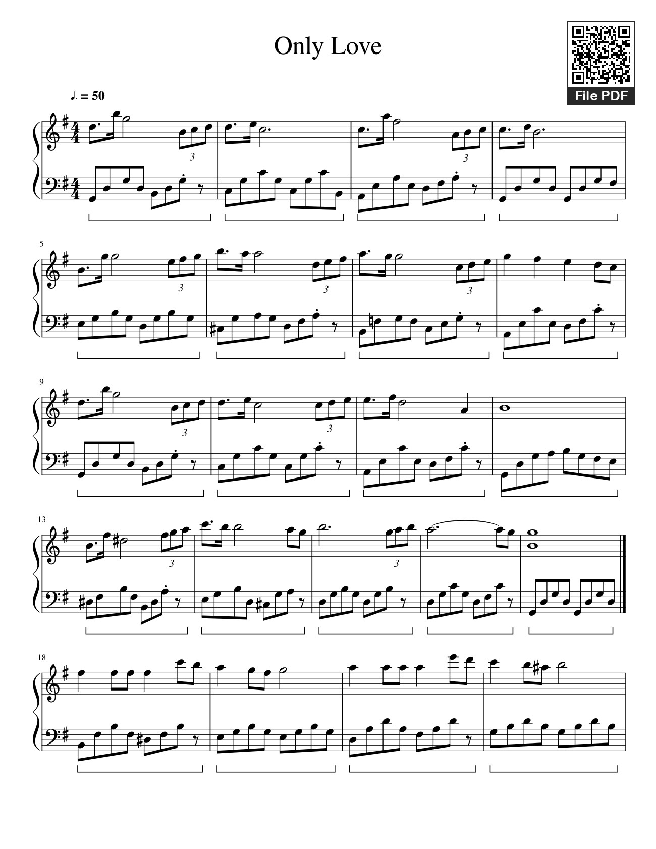 Page 1 of the piano sheet music PDF – Only Love Sheet Piano by Kevin Heijboer