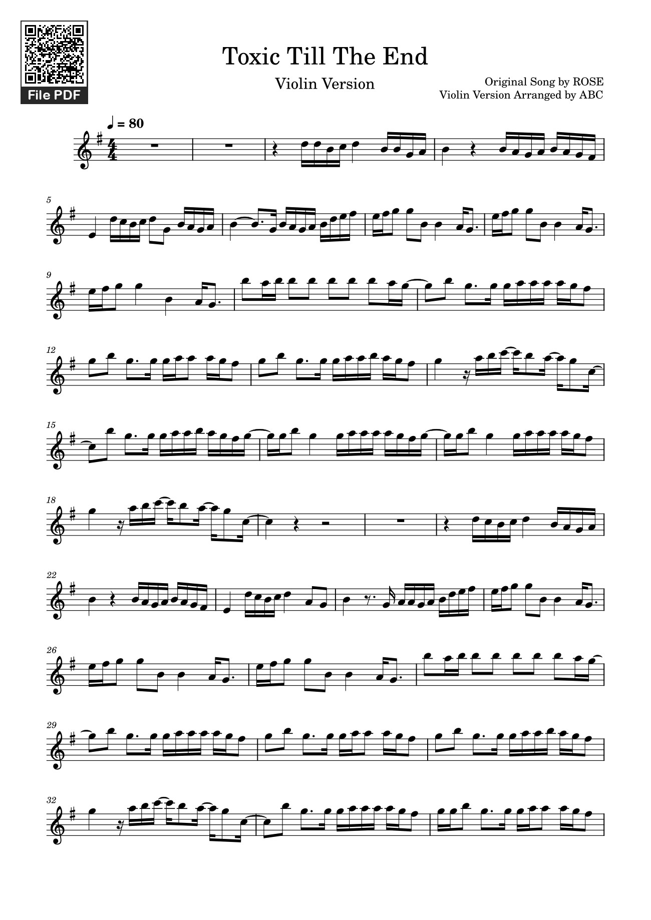Page 1 of the piano sheet music PDF – Toxic Till The End Sheet Violin by ROSE