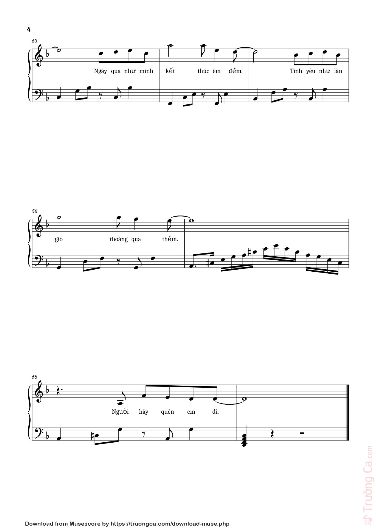 Page 4 of the piano sheet music PDF – Người hãy quên em đi Sheet Piano by Khắc Hưng