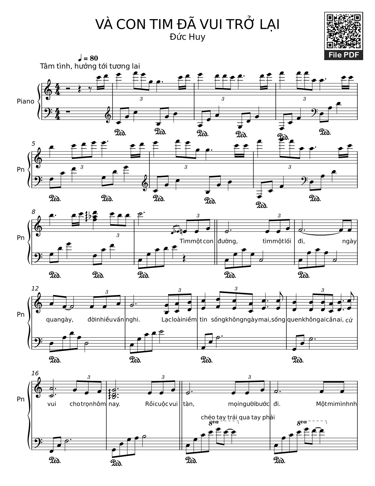 Page 1 of the piano sheet music PDF – VÀ CON TIM ĐÃ VUI TRỞ LẠI Sheet Piano by Đức Huy