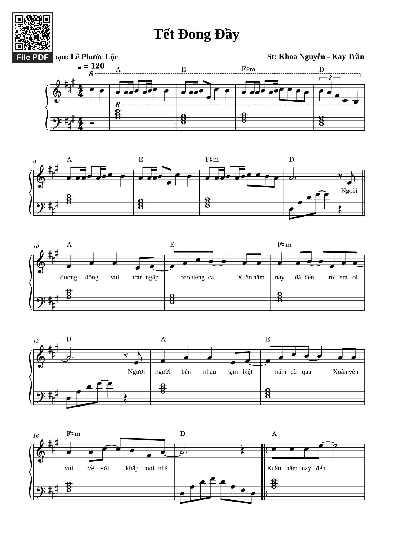 Page 1 of the piano sheet music PDF – Tết Đong Đầy Sheet Piano by Nguyễn Khoa