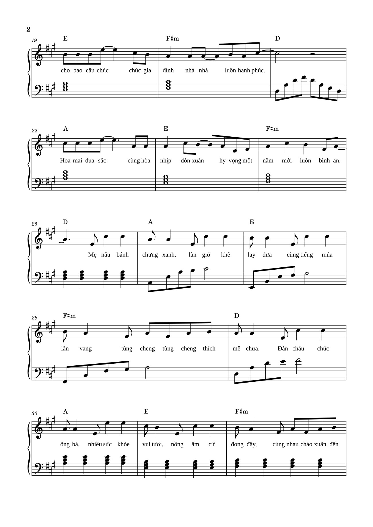 Page 2 of the piano sheet music PDF – Tết Đong Đầy Sheet Piano by Nguyễn Khoa