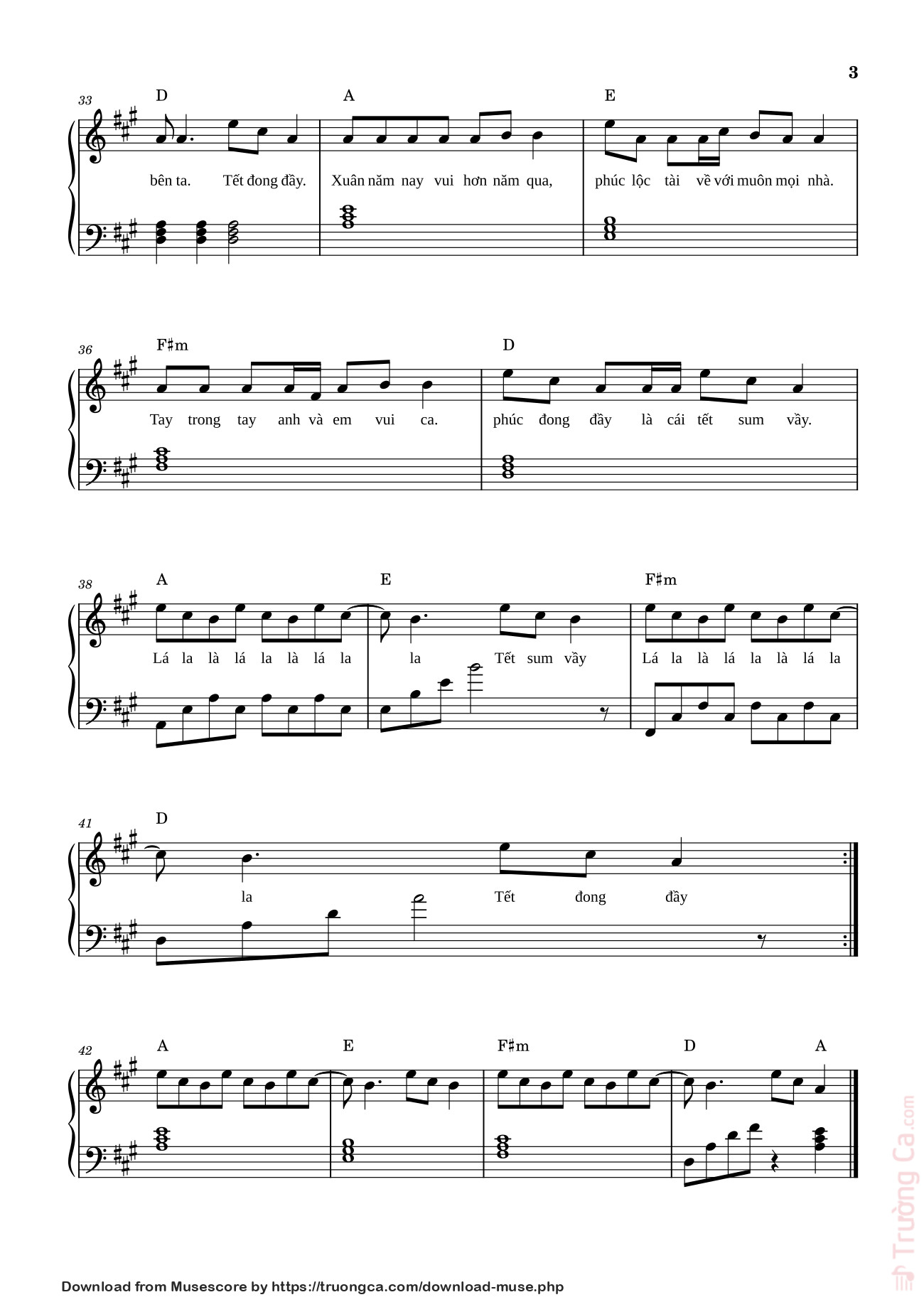 Page 3 of the piano sheet music PDF – Tết Đong Đầy Sheet Piano by Nguyễn Khoa