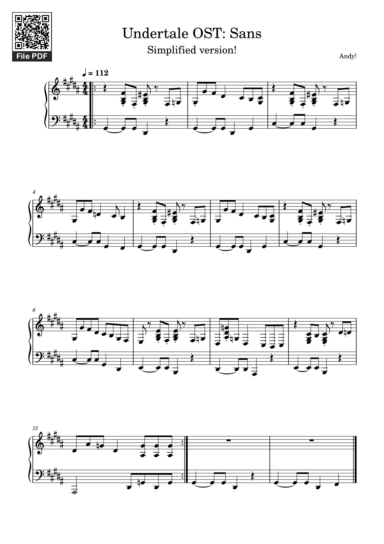Page 1 of the piano sheet music PDF – Undertale OST: Sans Sheet Piano by SnomKing