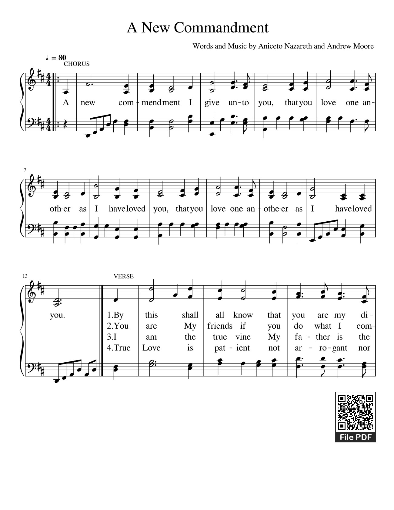 Page 1 of the piano sheet music PDF – A New Commandment Sheet Piano by Hymns