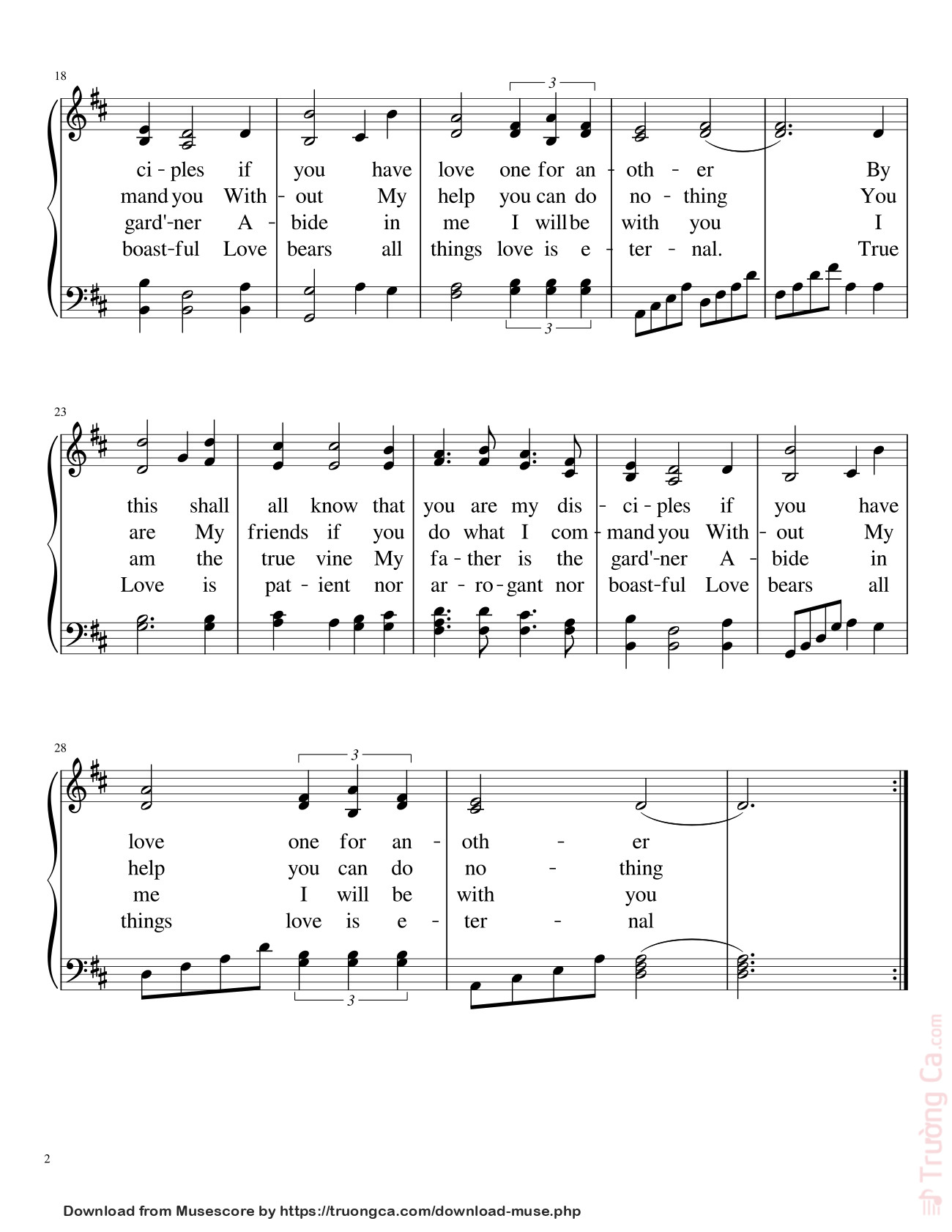 Page 2 of the piano sheet music PDF – A New Commandment Sheet Piano by Hymns