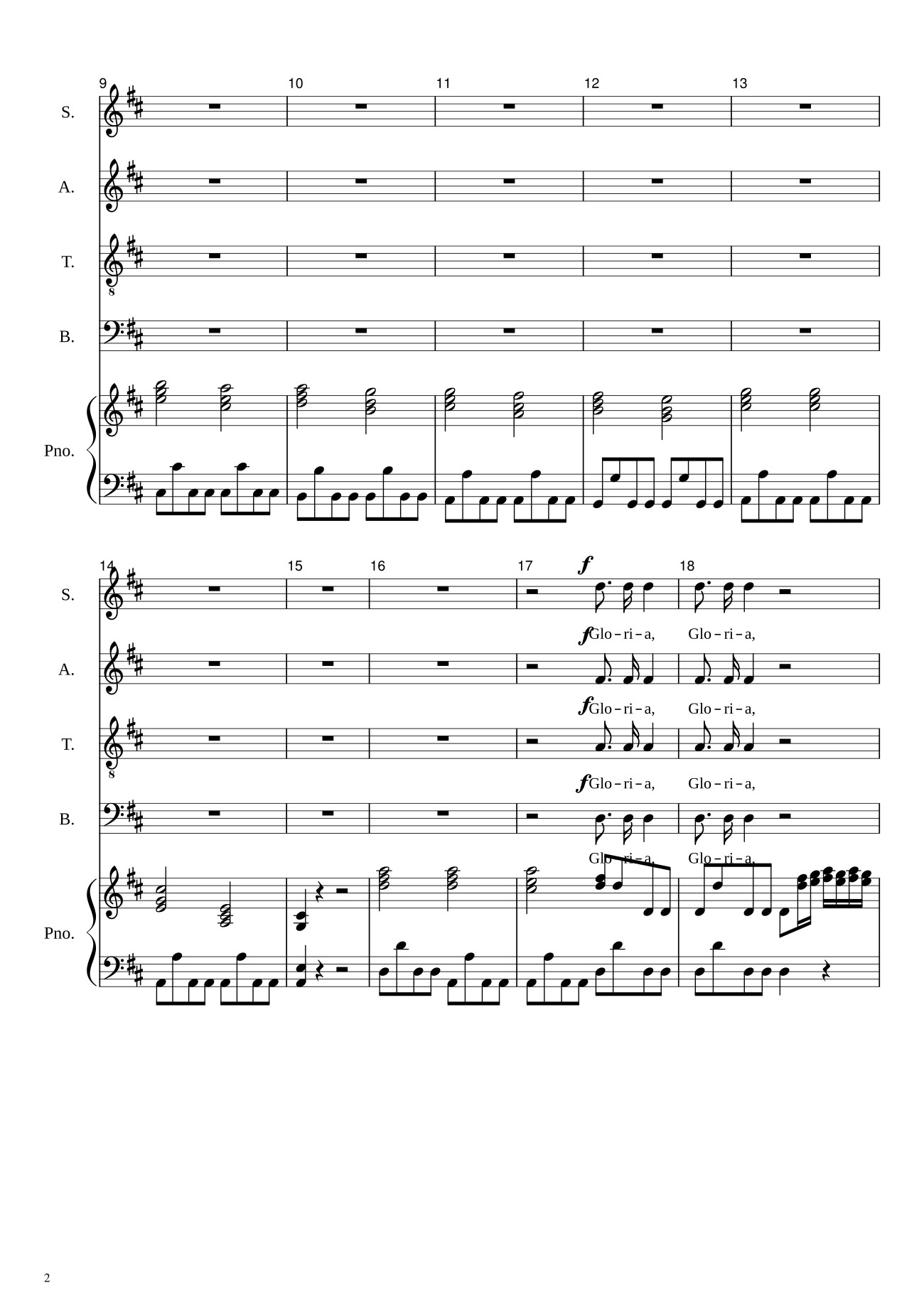 Page 2 of the piano sheet music PDF – Gloria in excelsis Deo (SATB) by Antonio Vivaldi