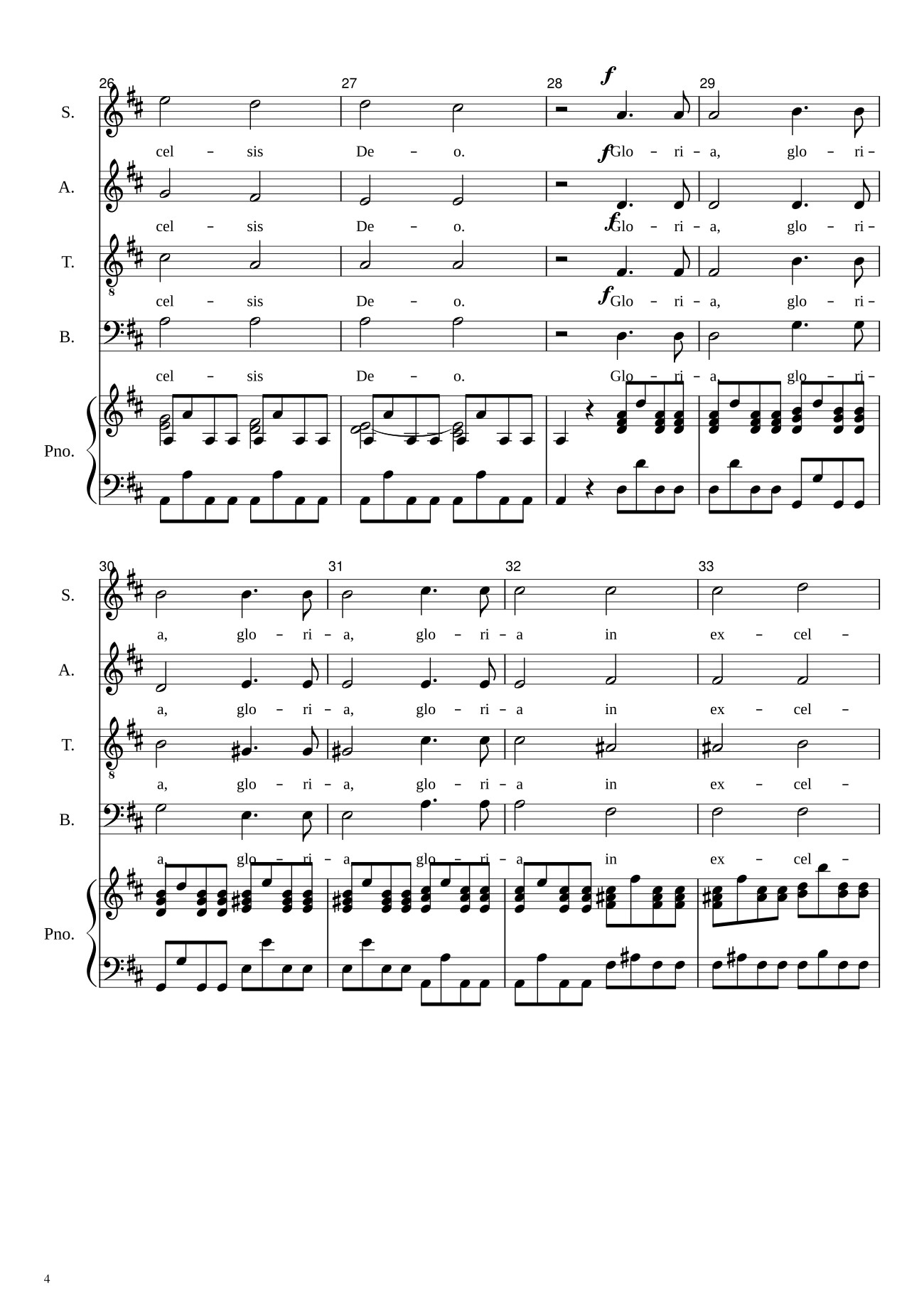 Page 4 of the piano sheet music PDF – Gloria in excelsis Deo (SATB) by Antonio Vivaldi