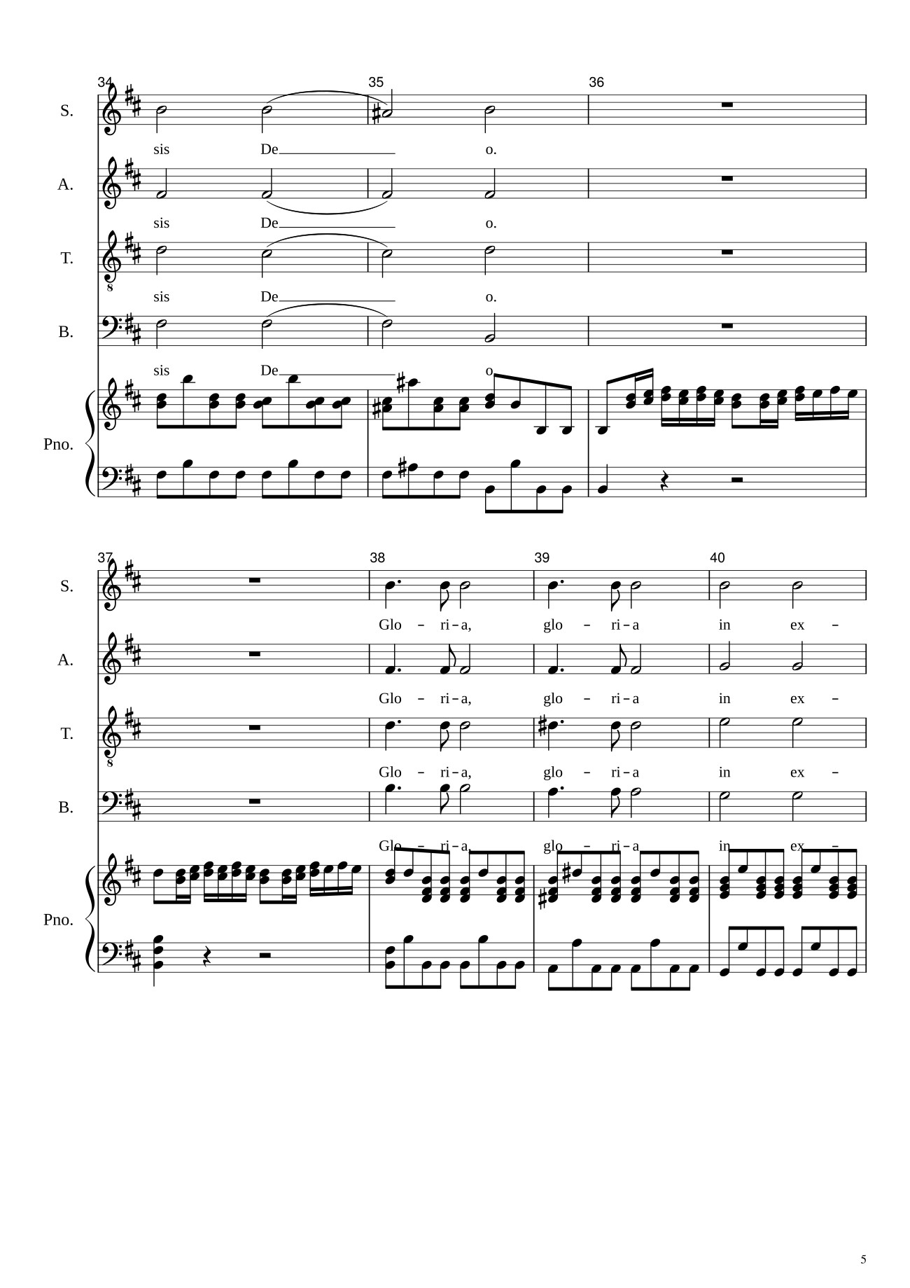 Page 5 of the piano sheet music PDF – Gloria in excelsis Deo (SATB) by Antonio Vivaldi