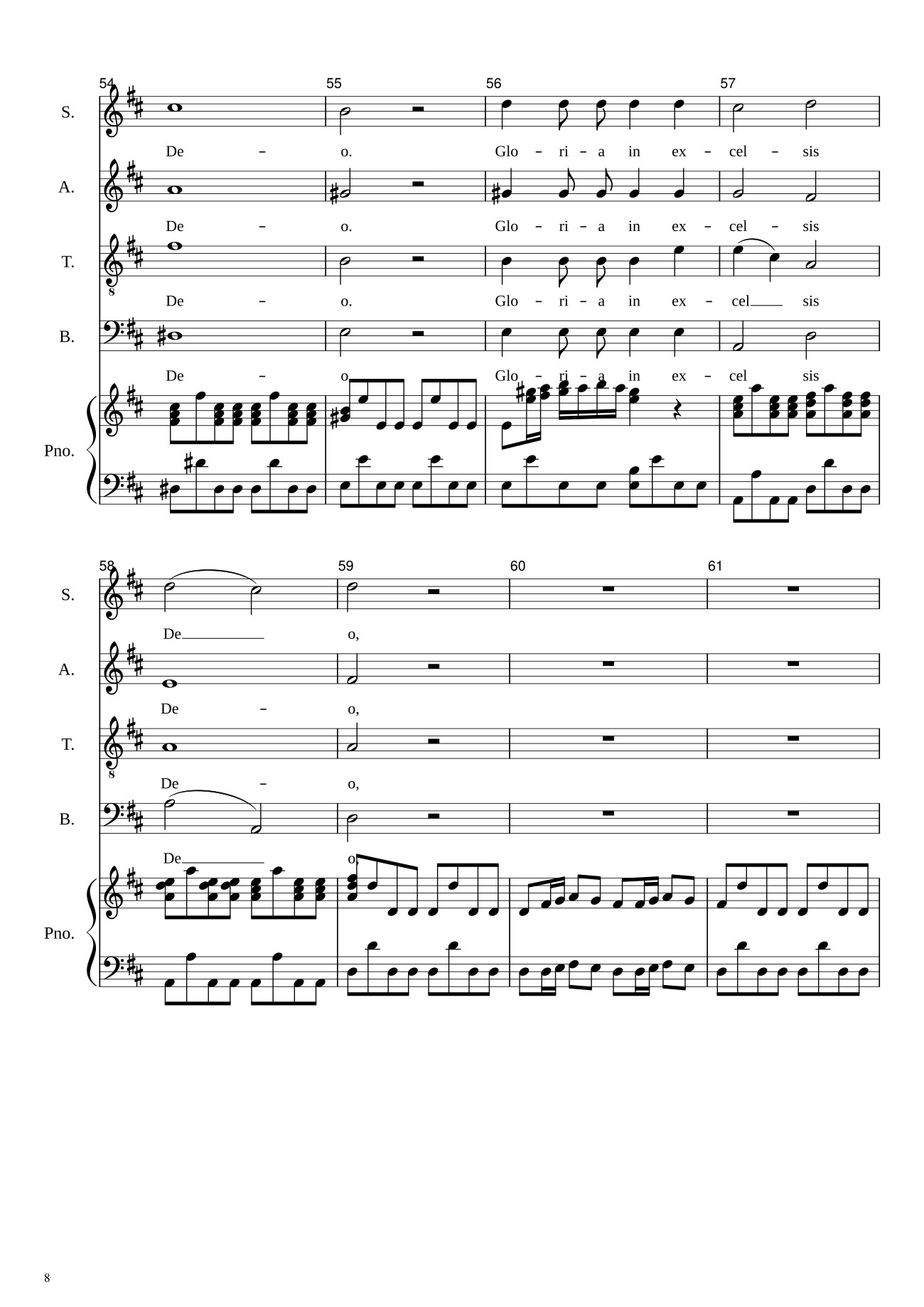 Page 8 of the piano sheet music PDF – Gloria in excelsis Deo (SATB) by Antonio Vivaldi