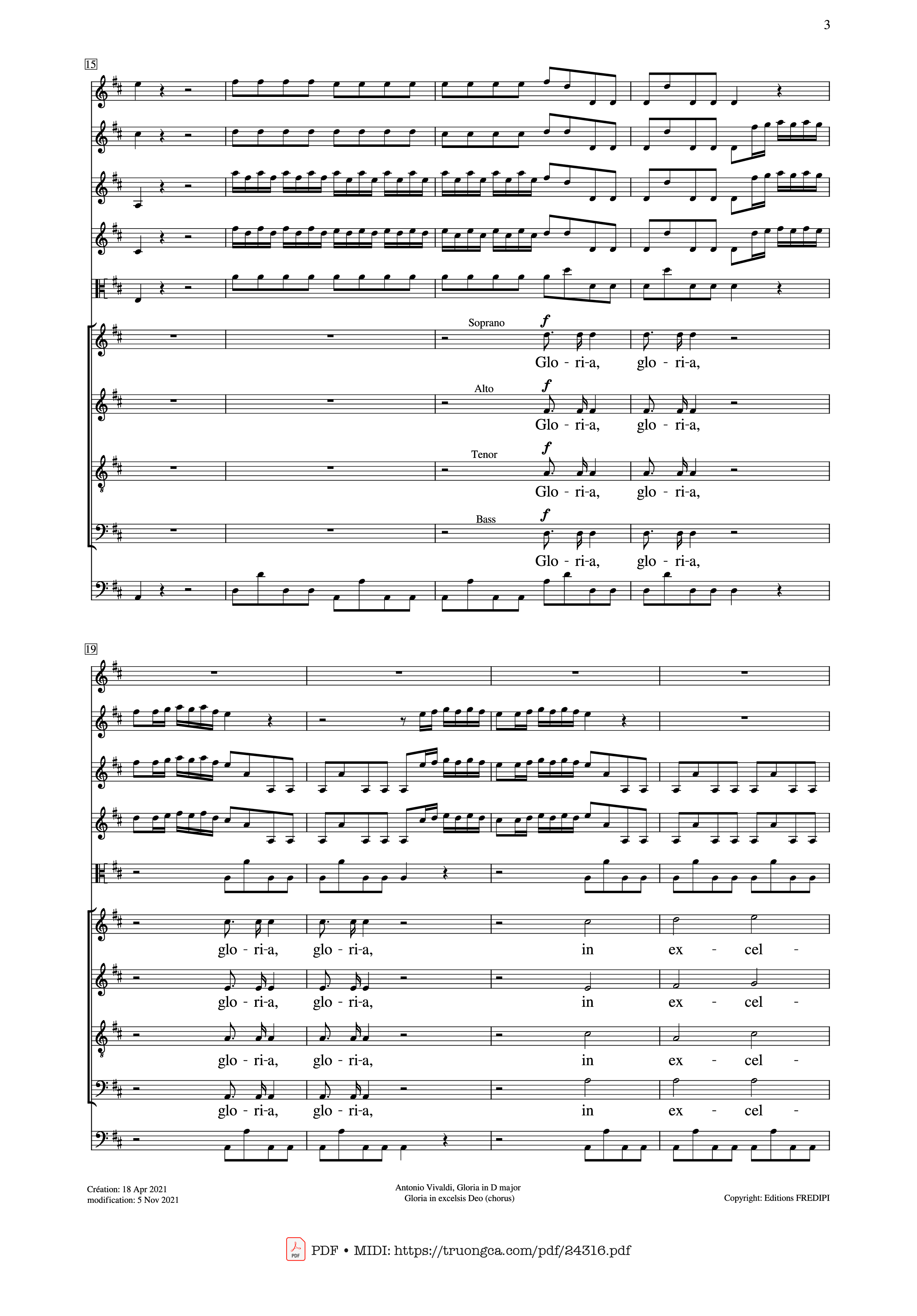 Page 3 of the piano sheet music PDF – Gloria in excelsis Deo (SATB Violin) by Antonio Vivaldi