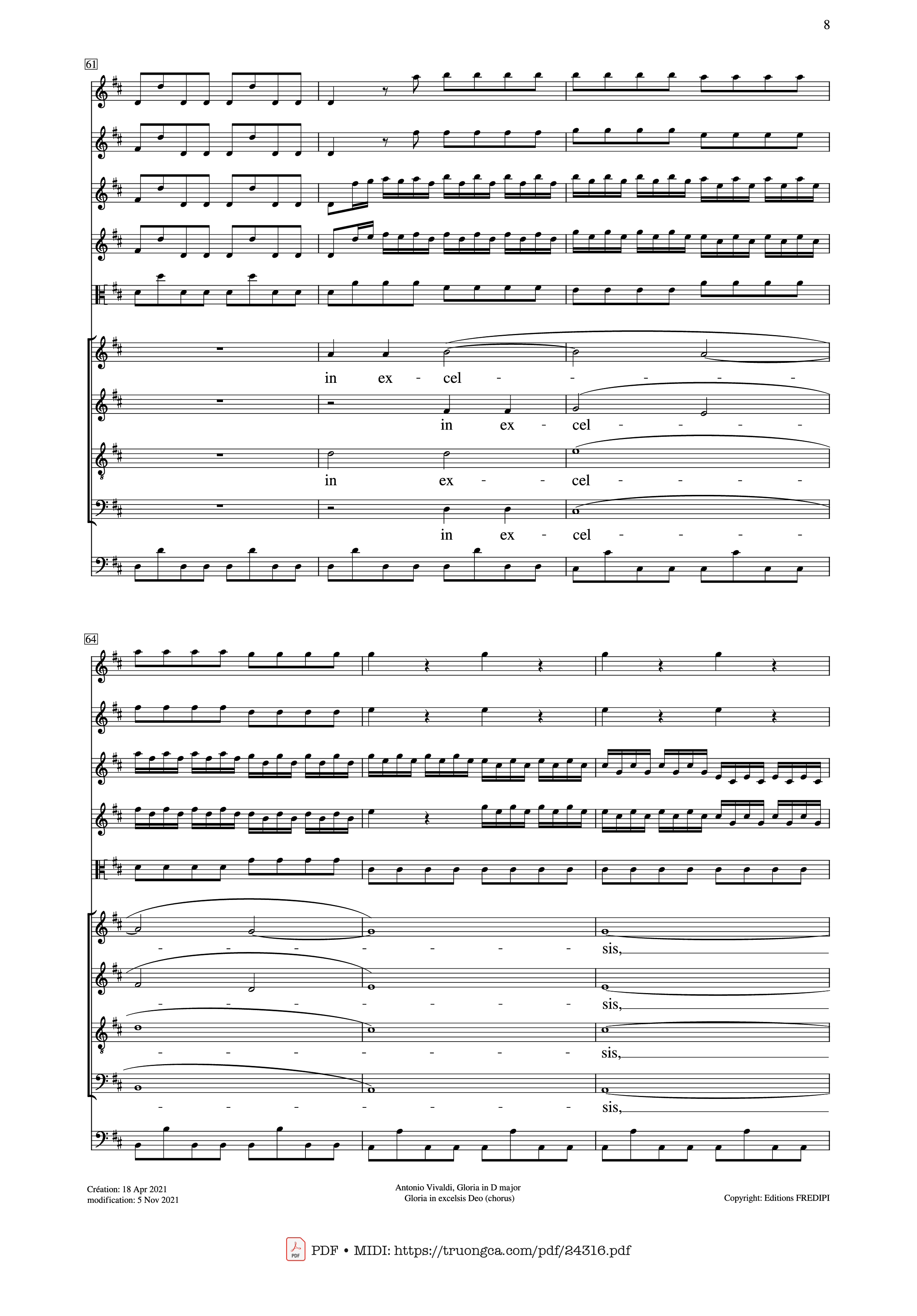 Page 8 of the piano sheet music PDF – Gloria in excelsis Deo (SATB Violin) by Antonio Vivaldi