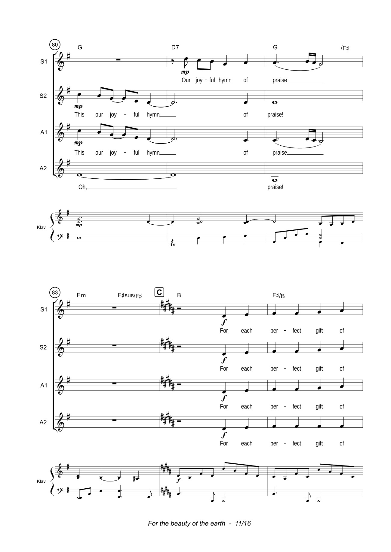 Page 11 of the piano sheet music PDF – For the beauty of the earth Sheet Piano by John Rutter