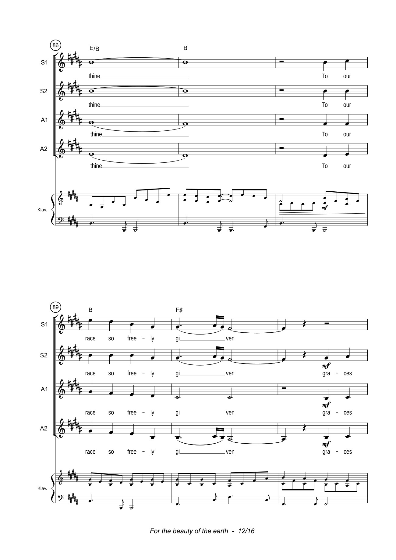 Page 12 of the piano sheet music PDF – For the beauty of the earth Sheet Piano by John Rutter