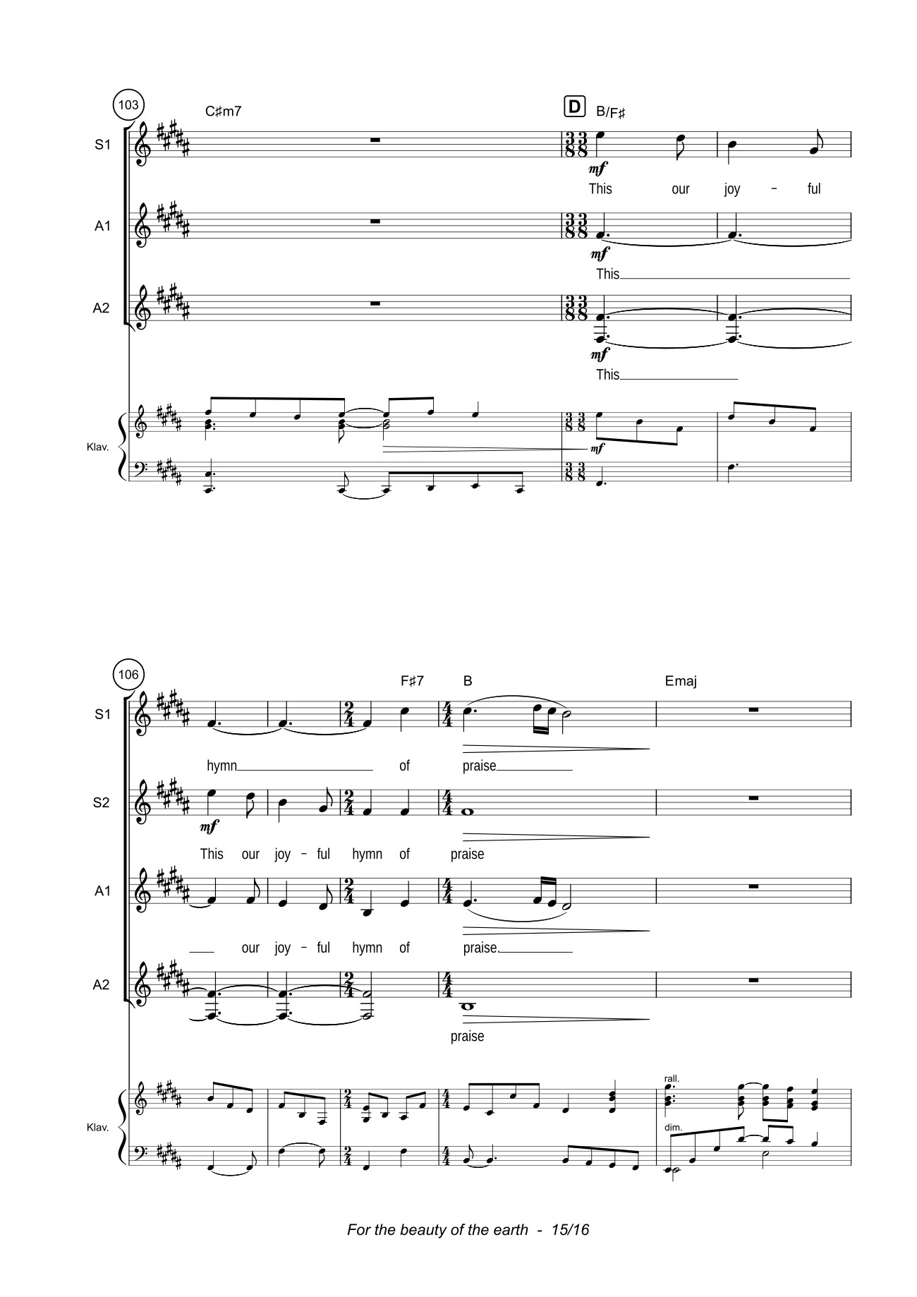 Page 15 of the piano sheet music PDF – For the beauty of the earth Sheet Piano by John Rutter