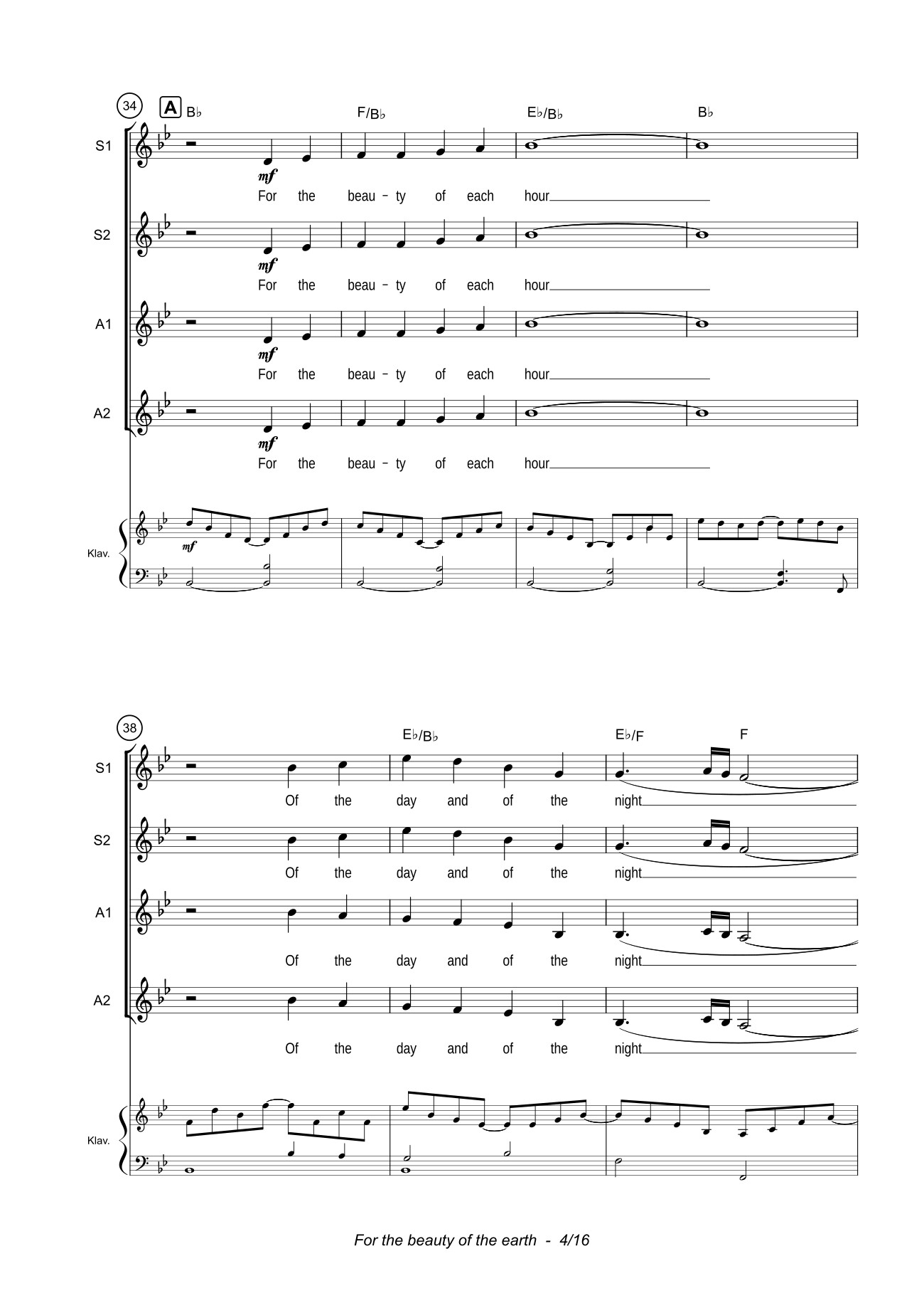 Page 4 of the piano sheet music PDF – For the beauty of the earth Sheet Piano by John Rutter