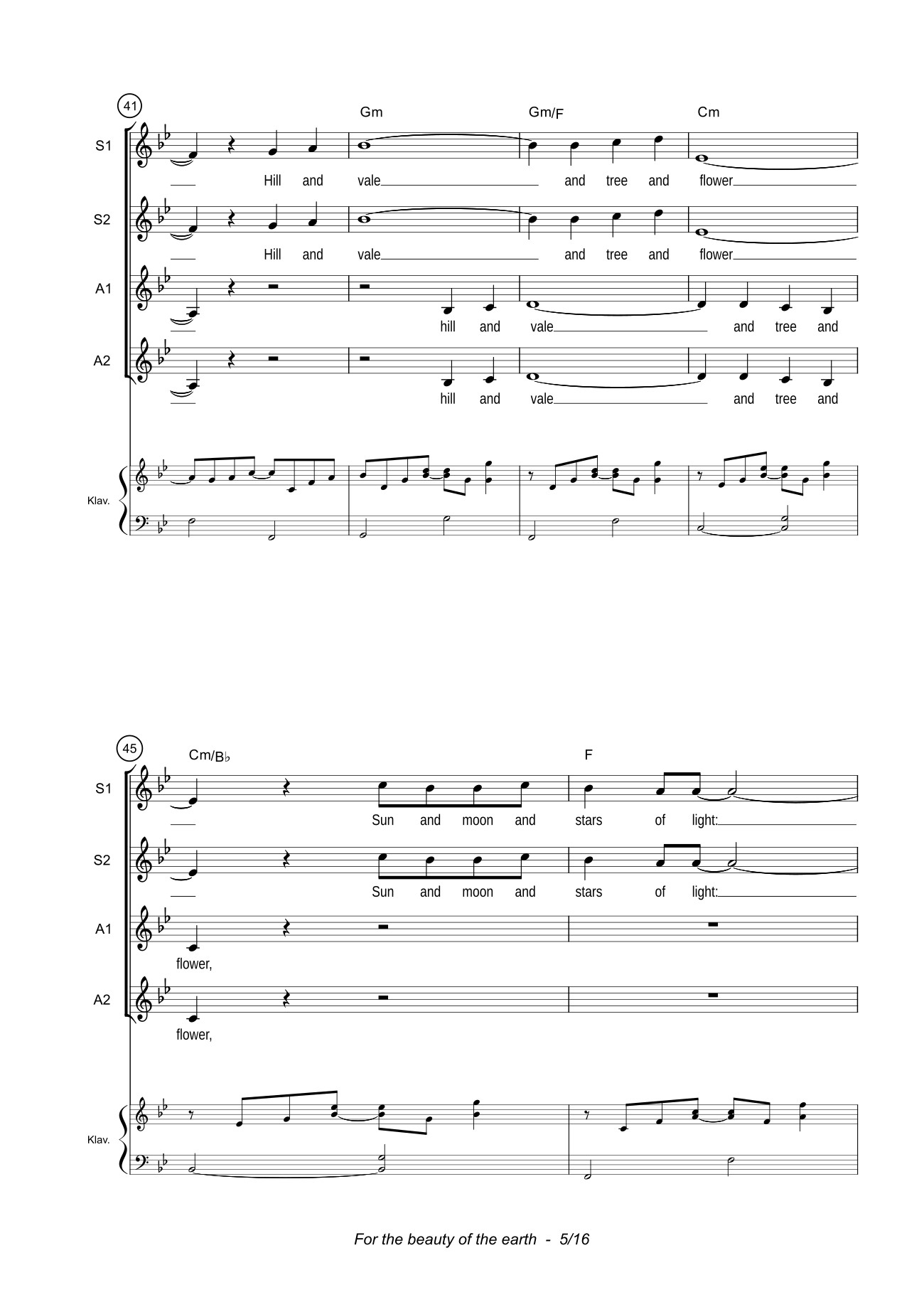 Page 5 of the piano sheet music PDF – For the beauty of the earth Sheet Piano by John Rutter