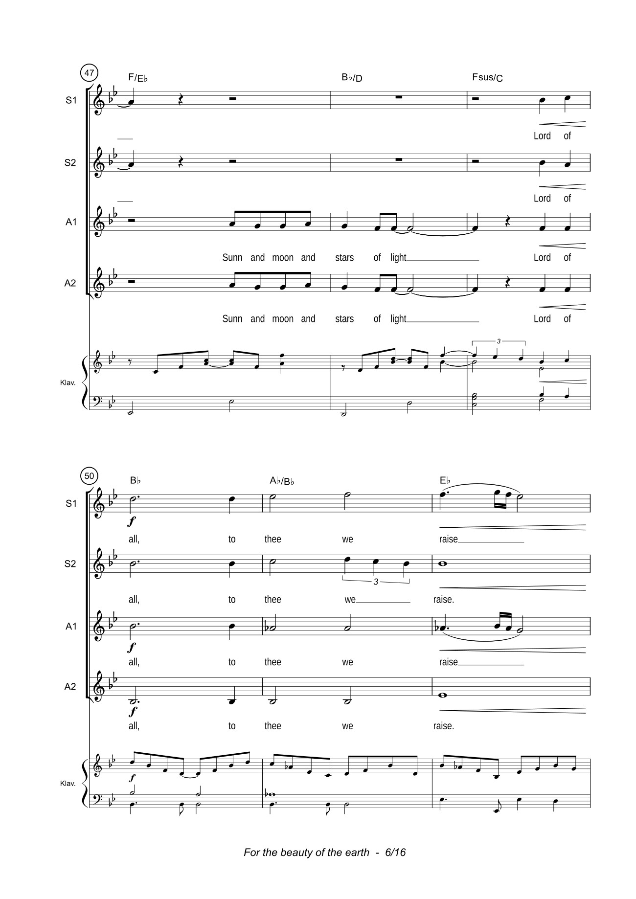 Page 6 of the piano sheet music PDF – For the beauty of the earth Sheet Piano by John Rutter