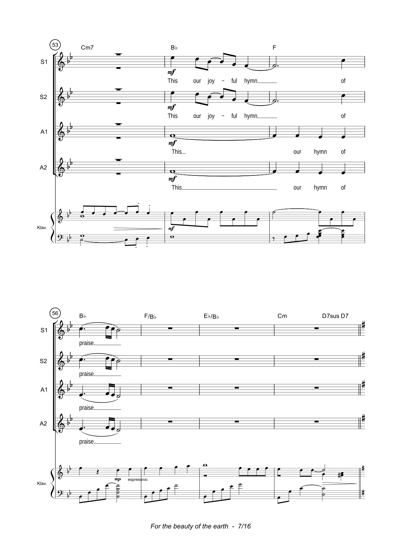 Page 7 of the piano sheet music PDF – For the beauty of the earth Sheet Piano by John Rutter