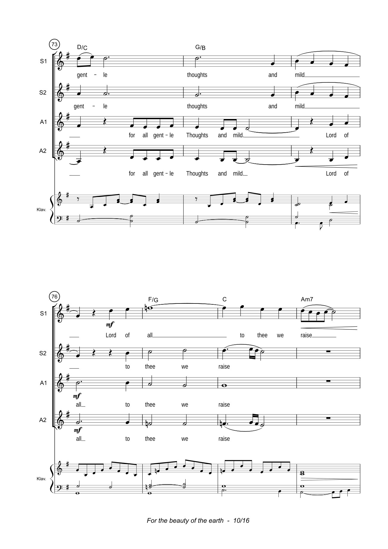 Page 10 of the piano sheet music PDF – For the beauty of the earth Sheet Piano by John Rutter