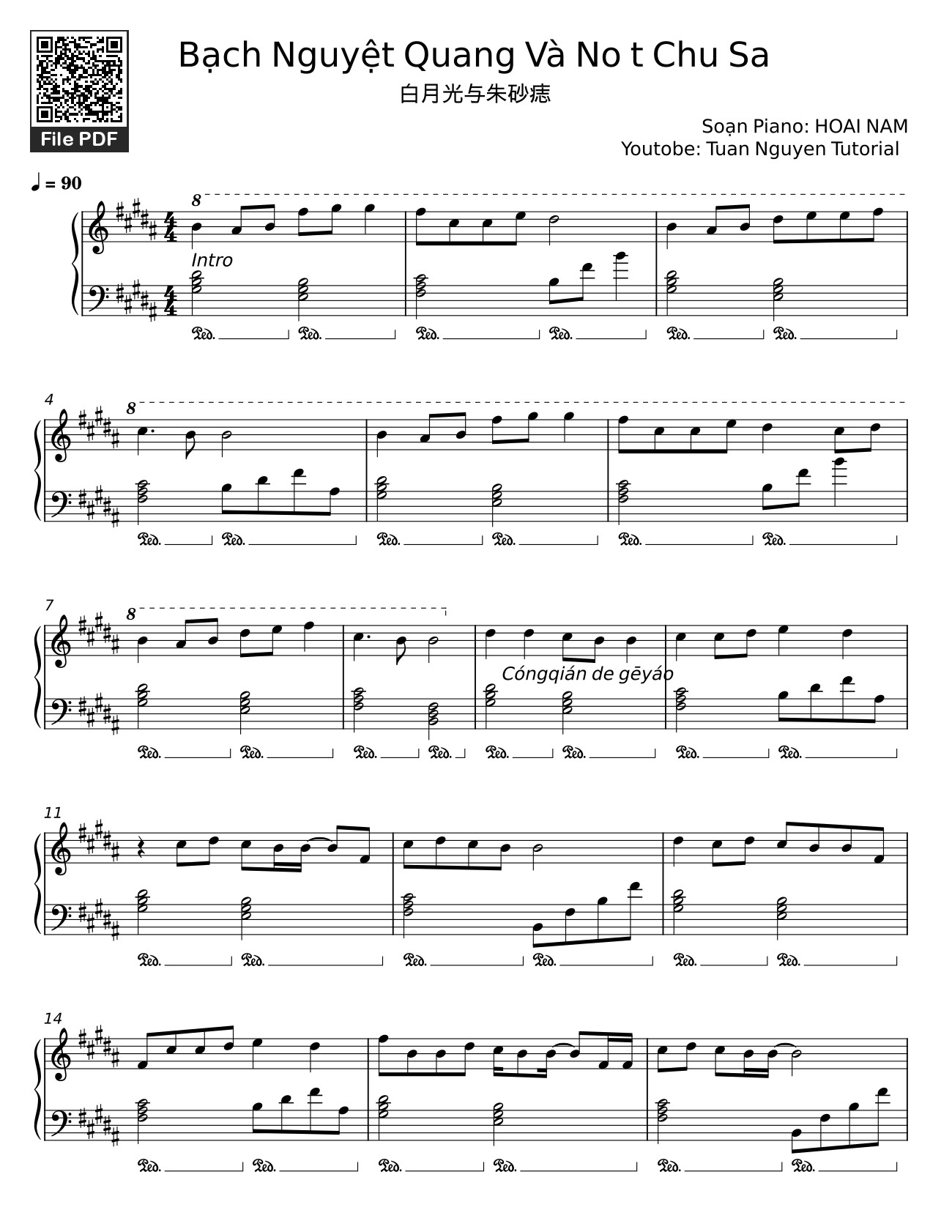 Page 1 of the piano sheet music PDF Piano – Bạch Nguyệt Quang Và No t Chu Sa Sheet Piano by  HOAI NAM