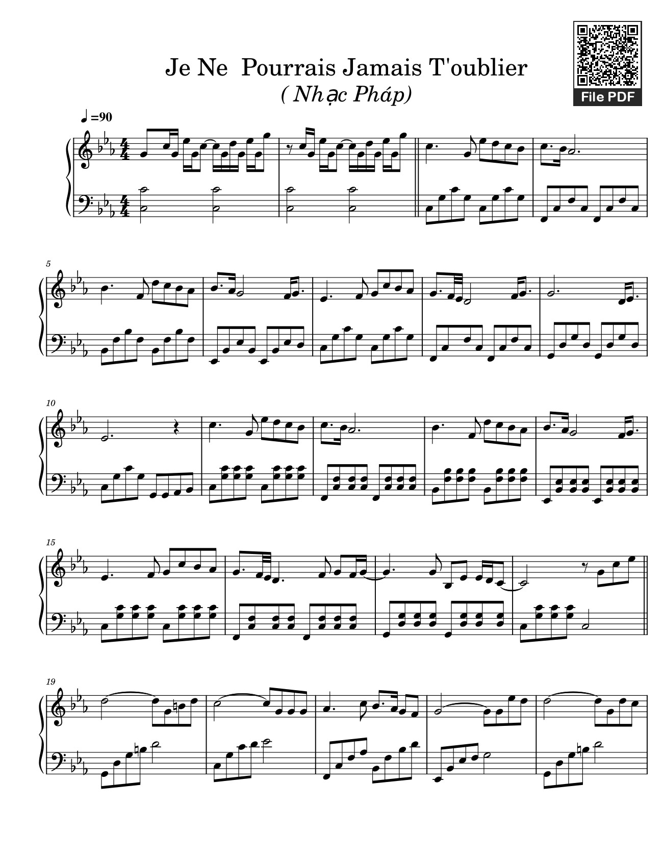 Page 1 of the piano sheet music PDF – Je Ne Pourrais Jamais T