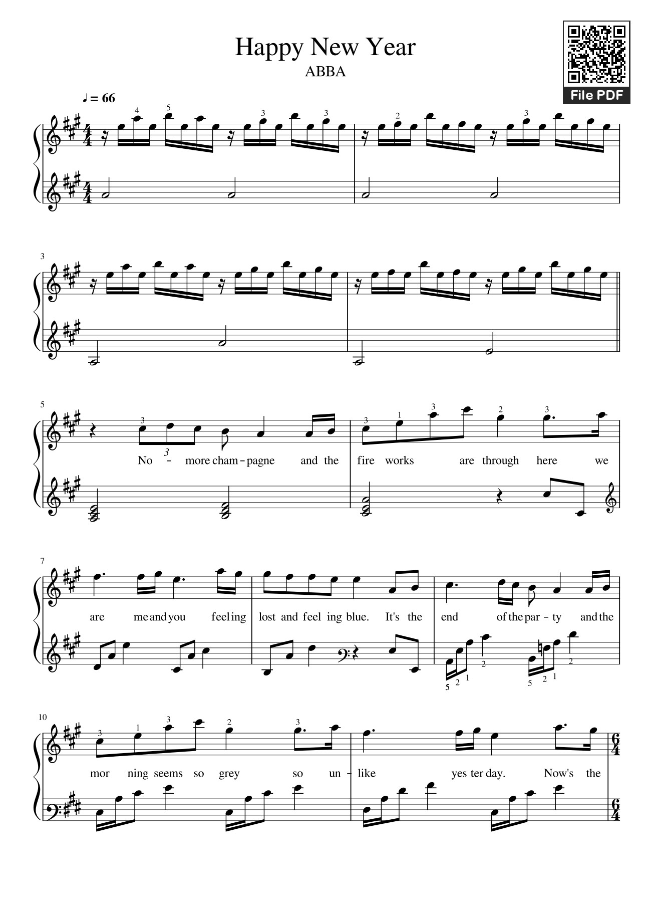 Page 1 of the piano sheet music PDF – Happy New Year Sheet Piano by Johnmacmil@gmail.com