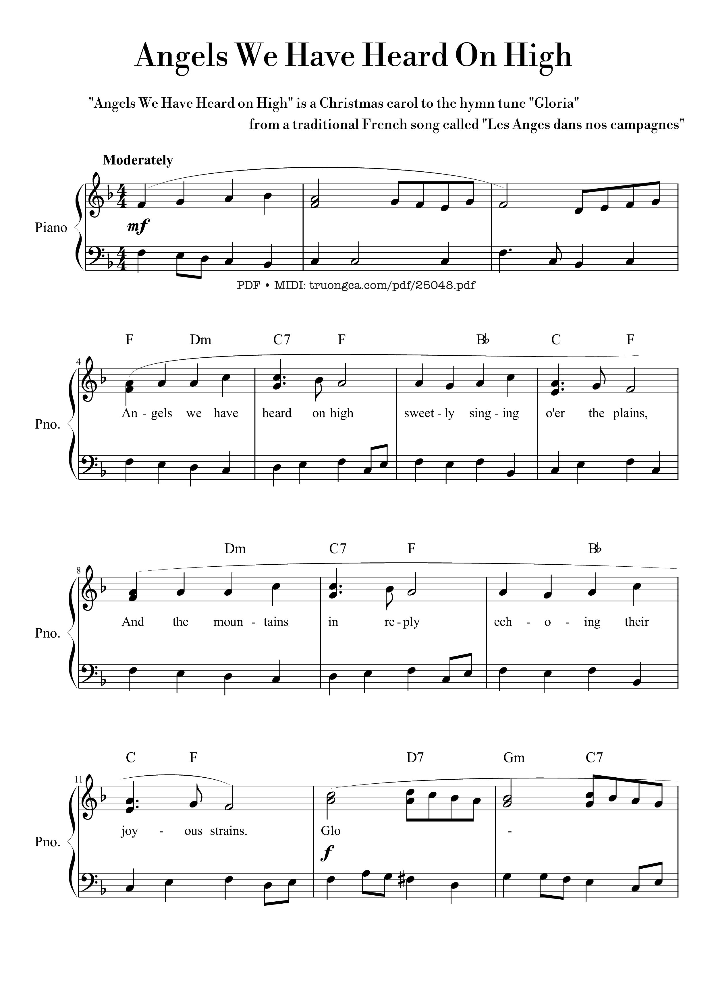 Page 1 of the piano sheet music PDF – Angels We Have Heard On High Sheet Piano by Traditional