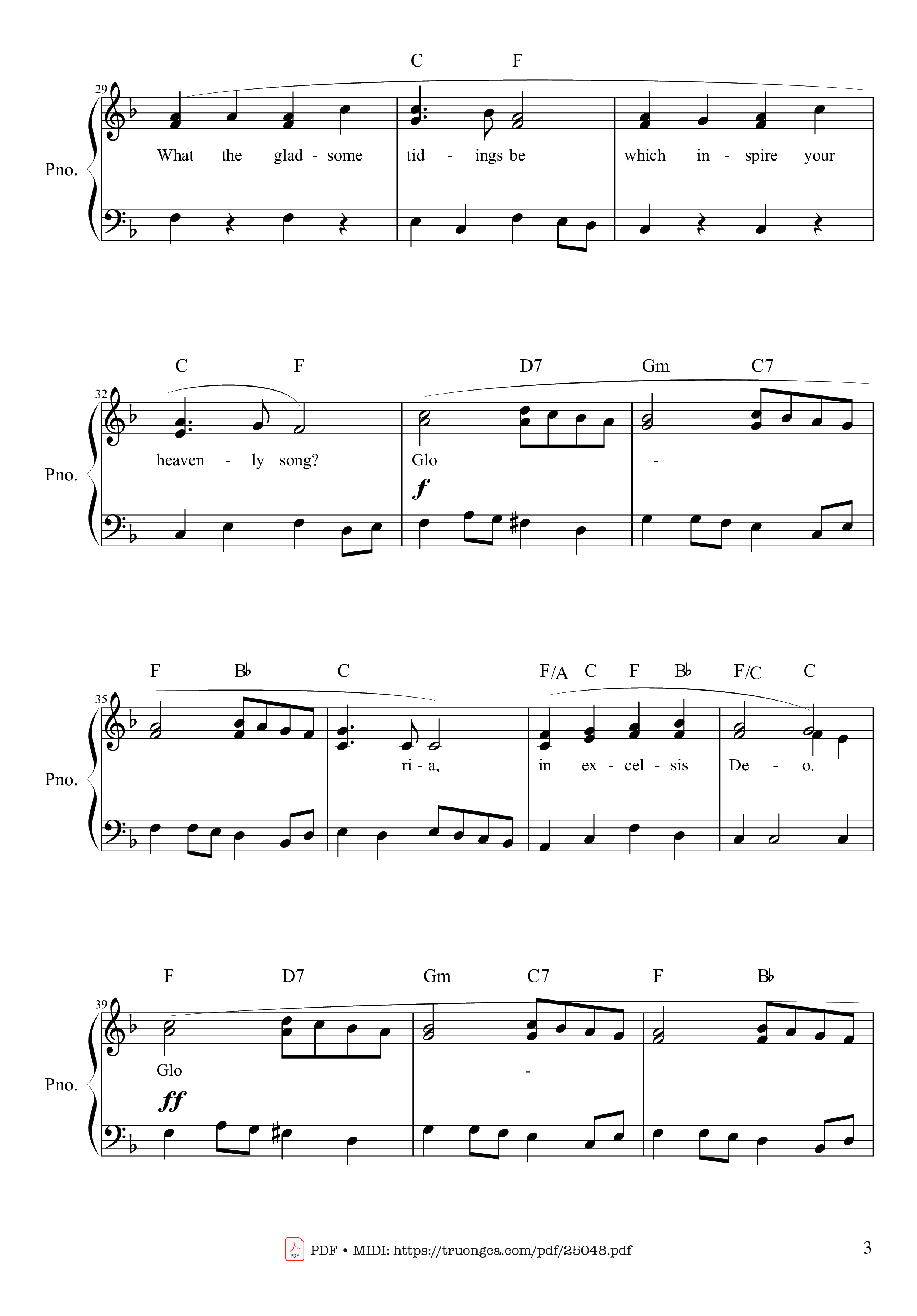 Page 3 of the piano sheet music PDF – Angels We Have Heard On High Sheet Piano by Traditional