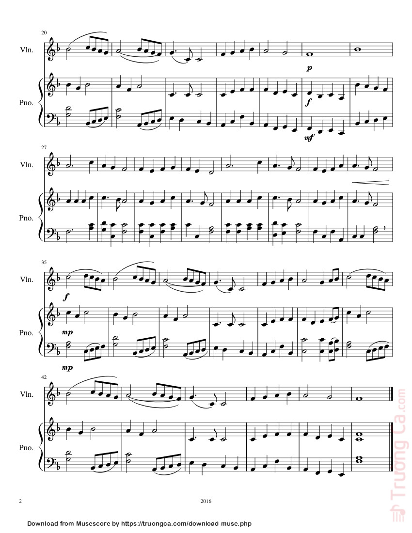 Page 2 of the piano sheet music PDF – Angels We Have Heard on High (Piano/Violin) by Sam Bryson