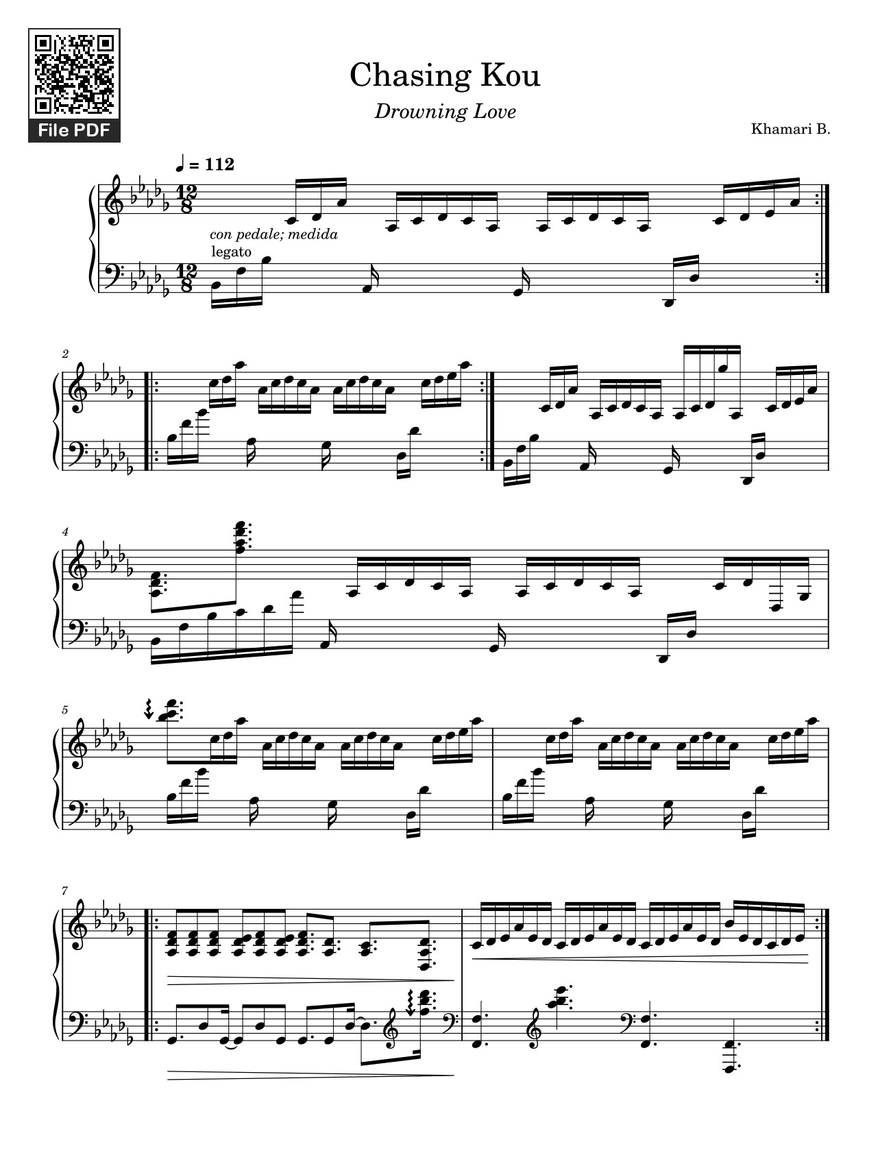 Page 1 of the piano sheet music PDF – Chasing Kou Sheet Piano by Khamarib1024