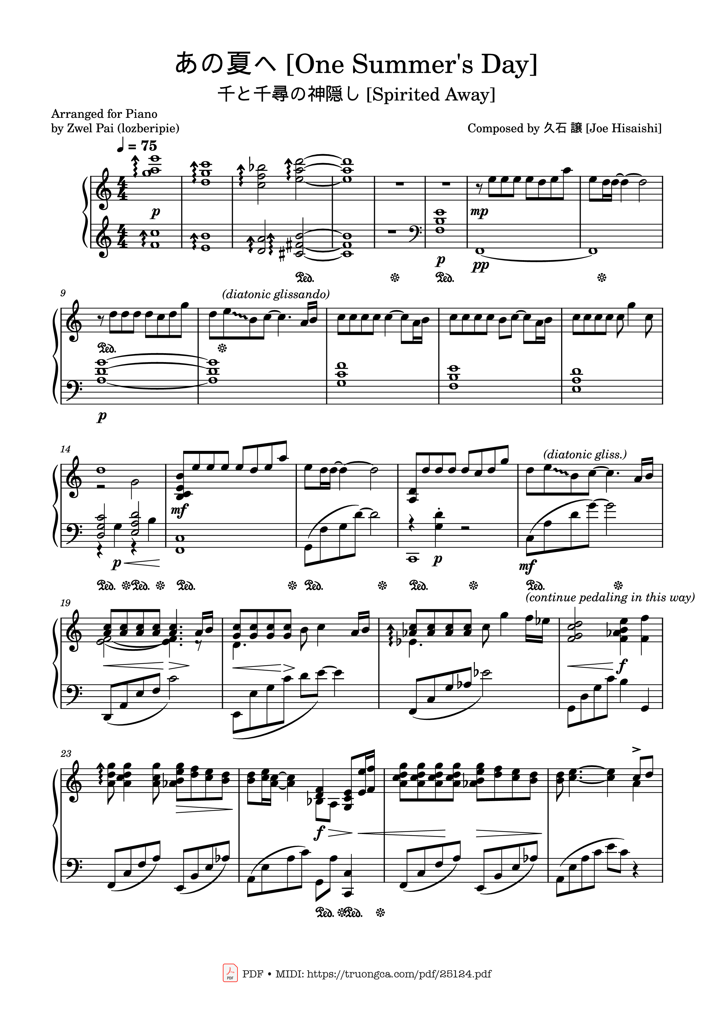 Page 1 of the piano sheet music PDF – Joe Hisaishi - One Summer