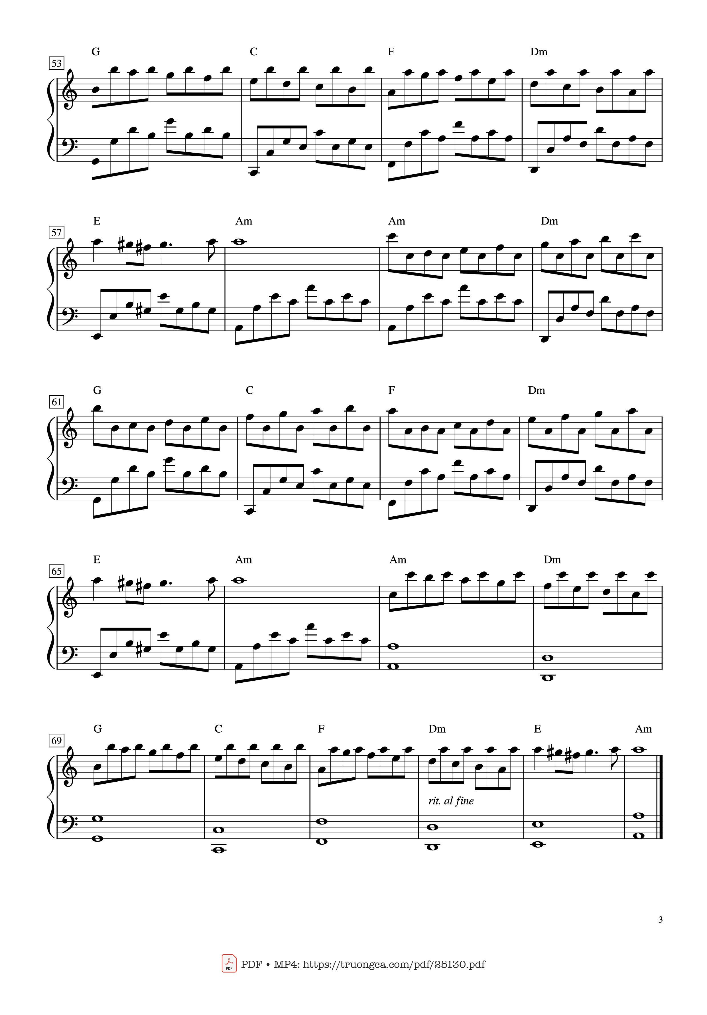 Page 3 of the piano sheet music PDF – Passacaglia by Arrangement by Handel Halvorsen