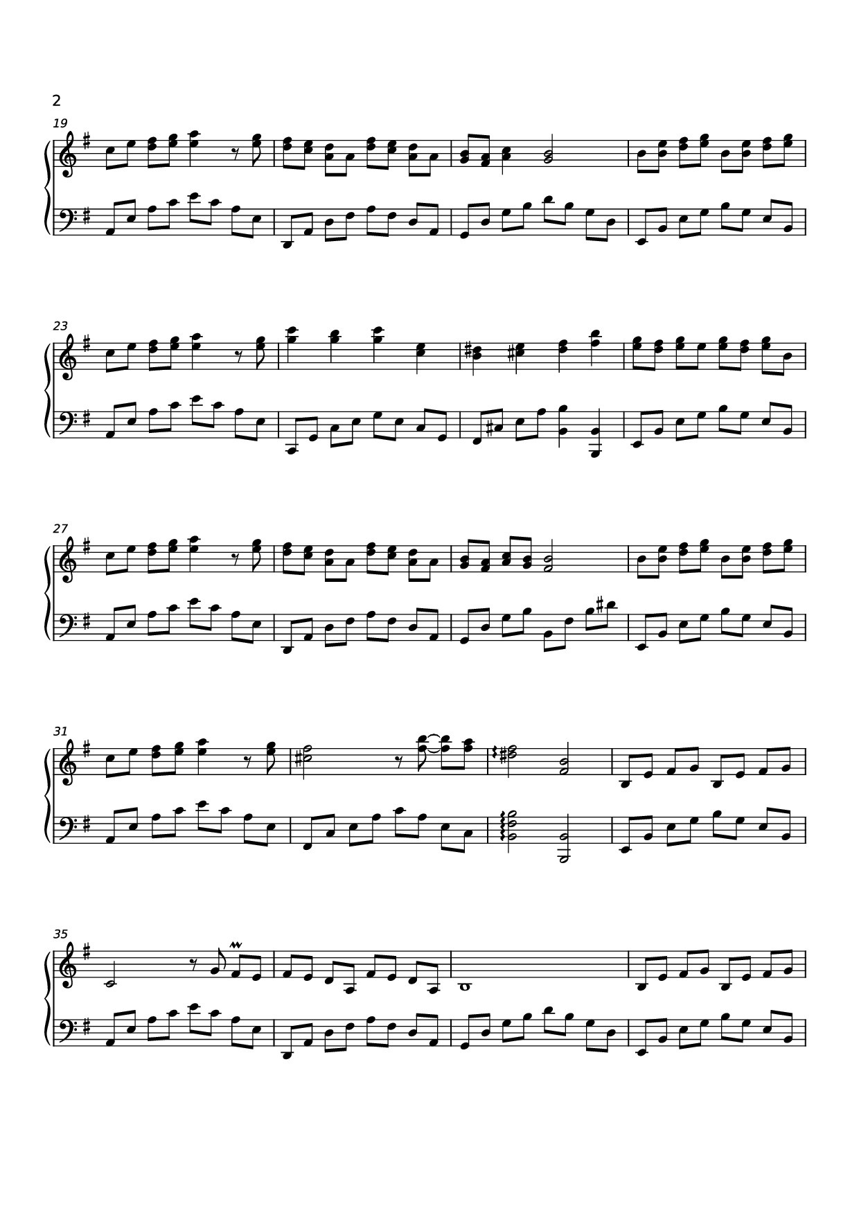 Page 2 of the piano sheet music PDF – 你离开的村落 Sheet Piano by 原唱：吴铁飞、徐波