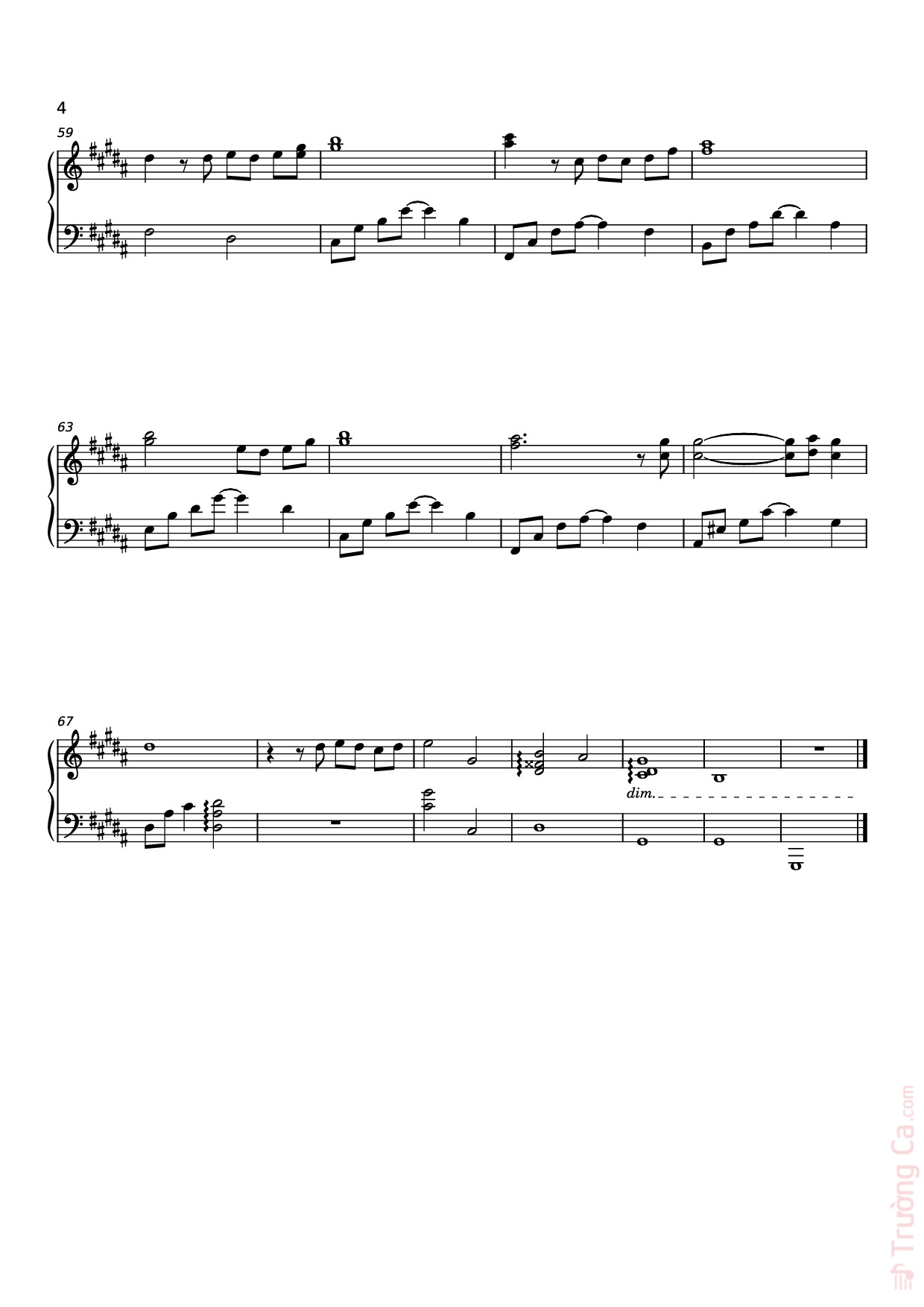 Page 4 of the piano sheet music PDF – 你离开的村落 Sheet Piano by 原唱：吴铁飞、徐波